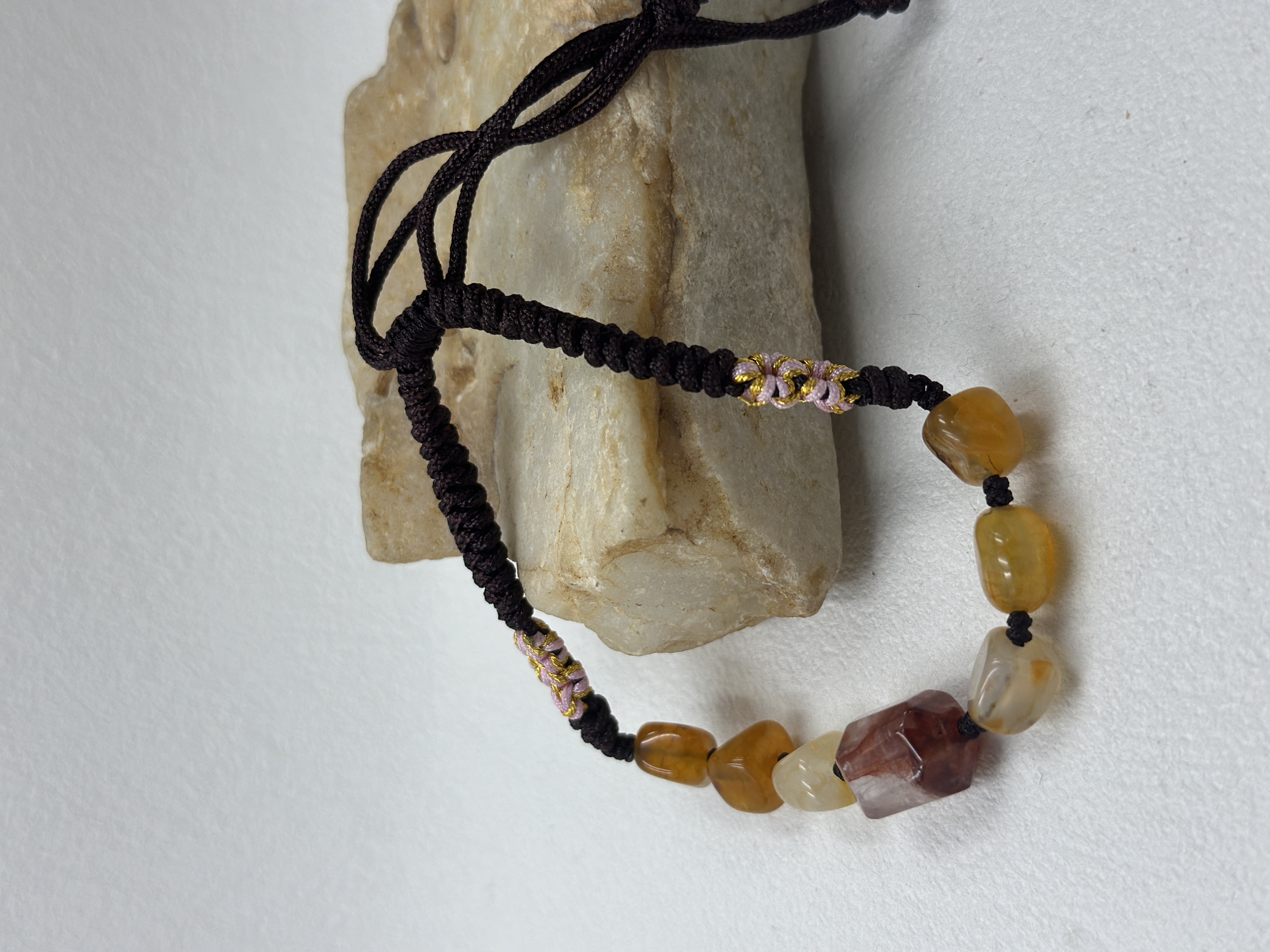 Handwoven Lucky Cord with Large Natural Crystal & Agate Raw Stone