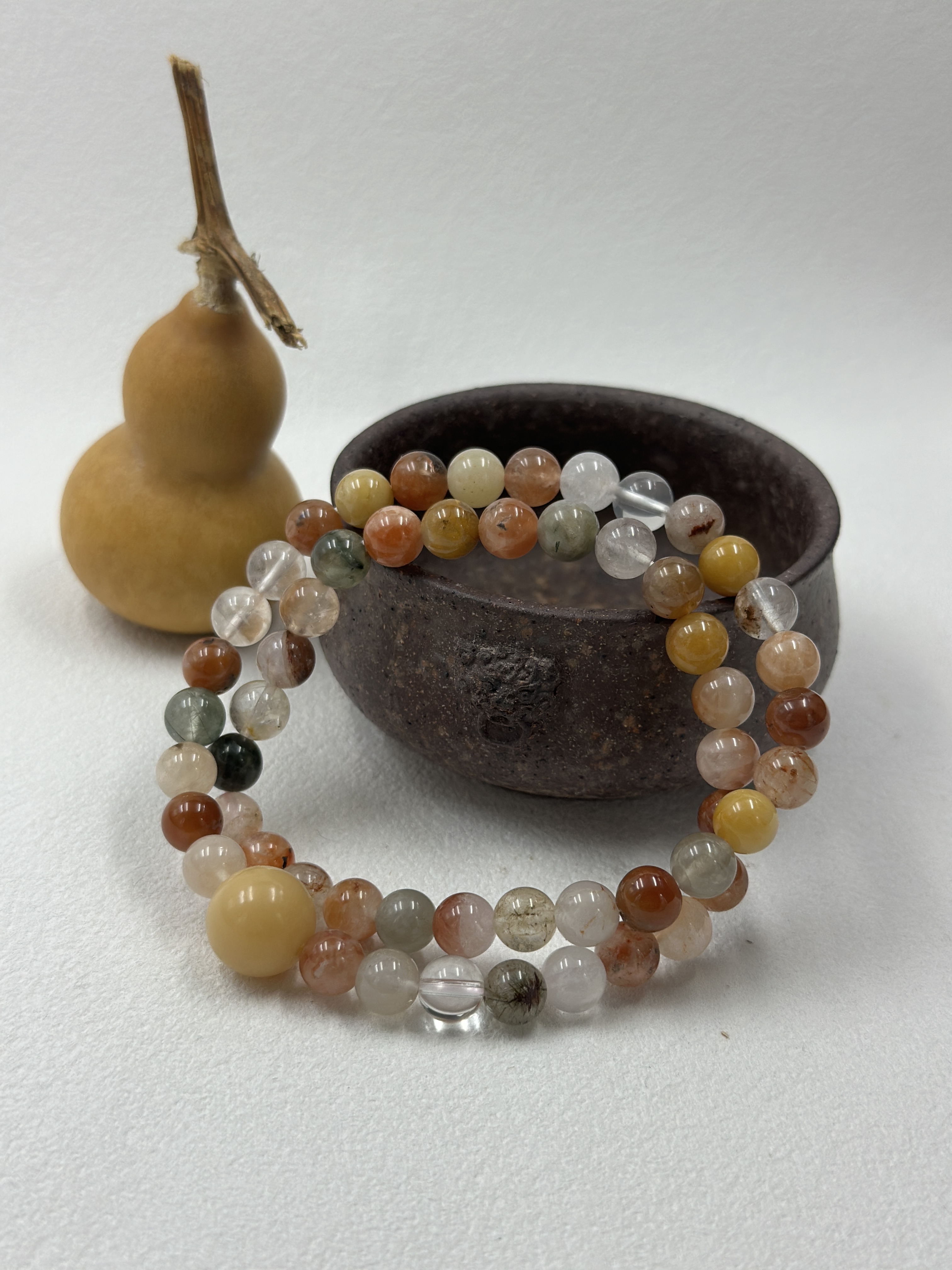 Natural Red Rutile Quartz & Bodhi Bead Bracelet