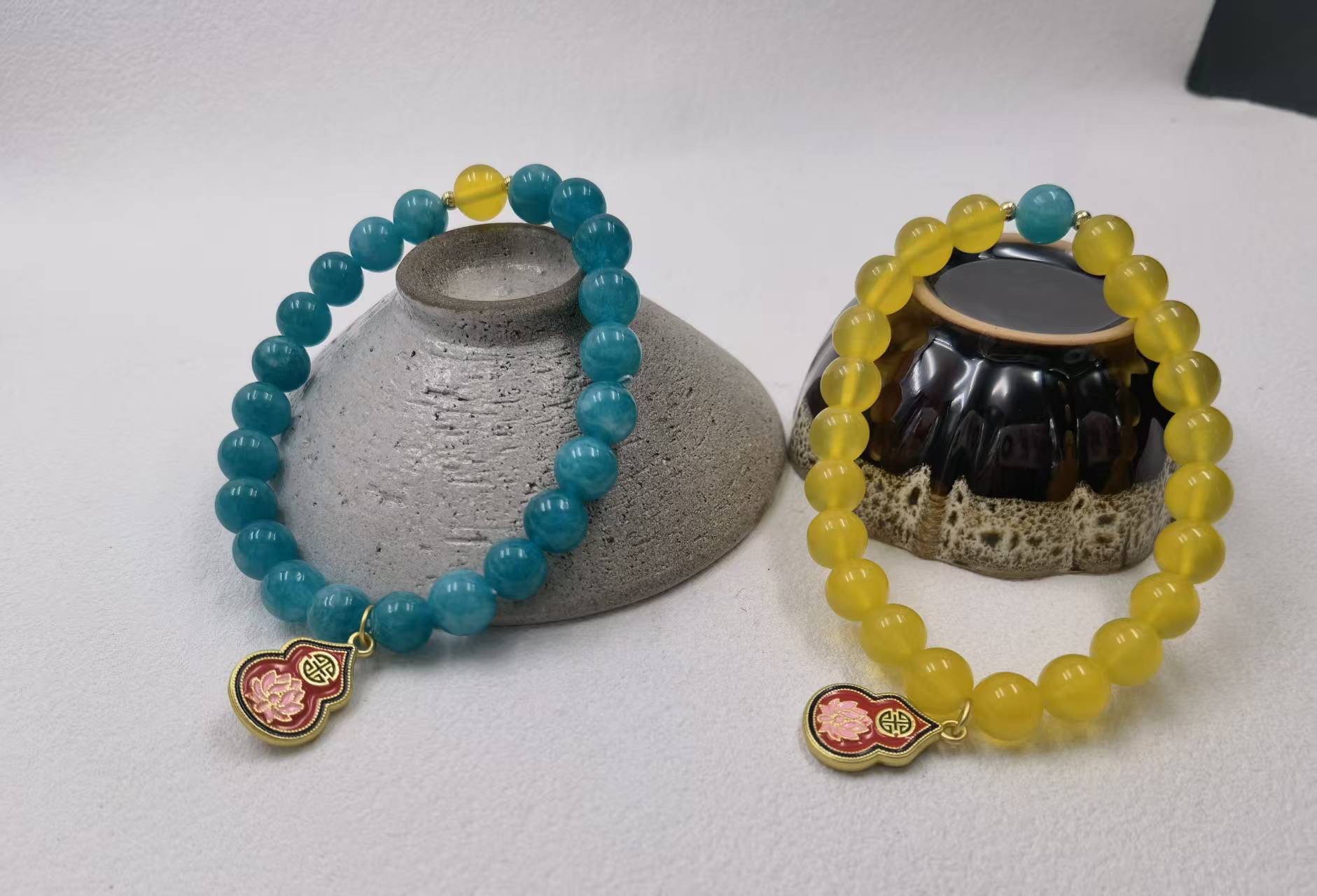 Stabilized Aquamarine + Yellow Agate, 8mm