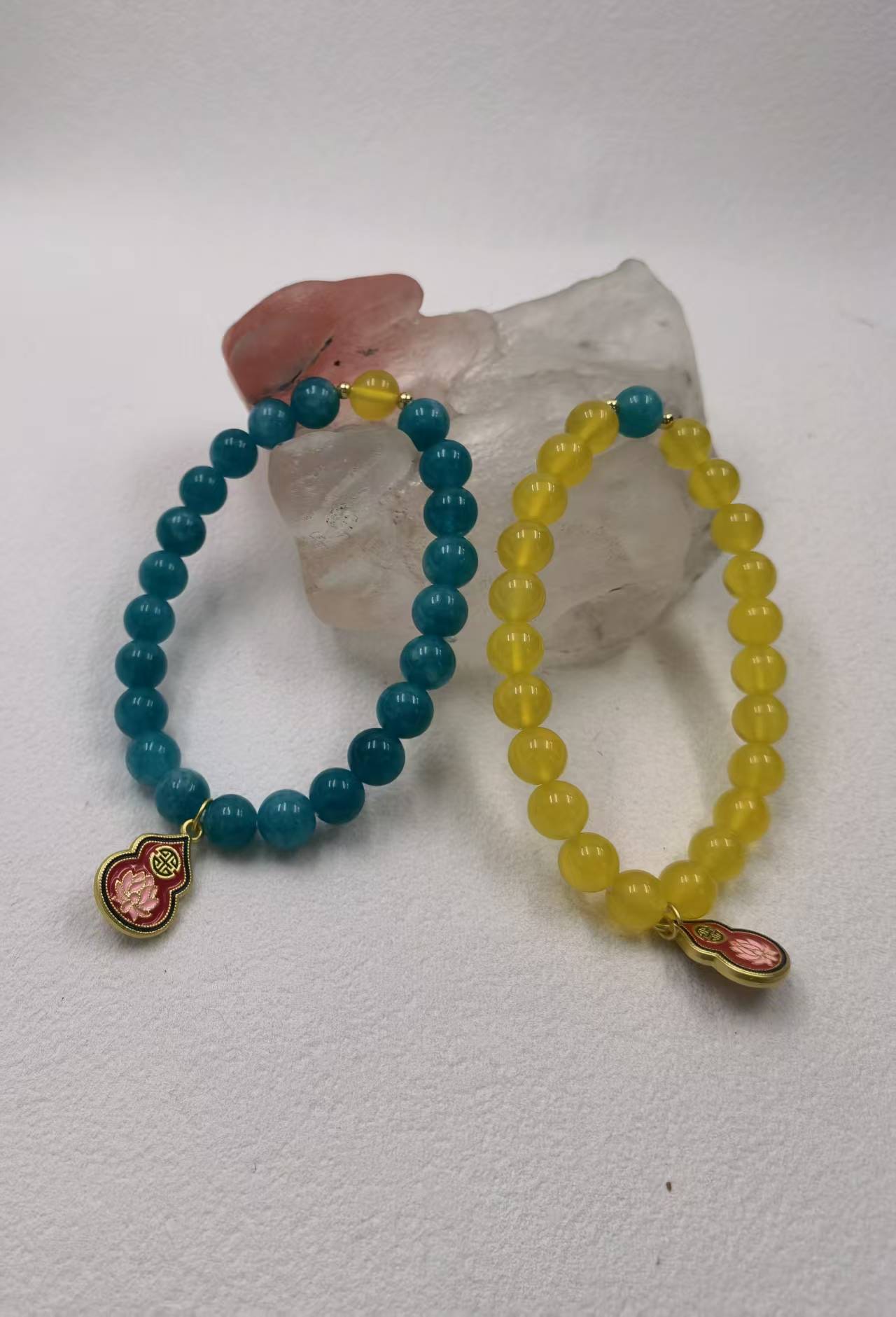 Stabilized Aquamarine + Yellow Agate, 8mm