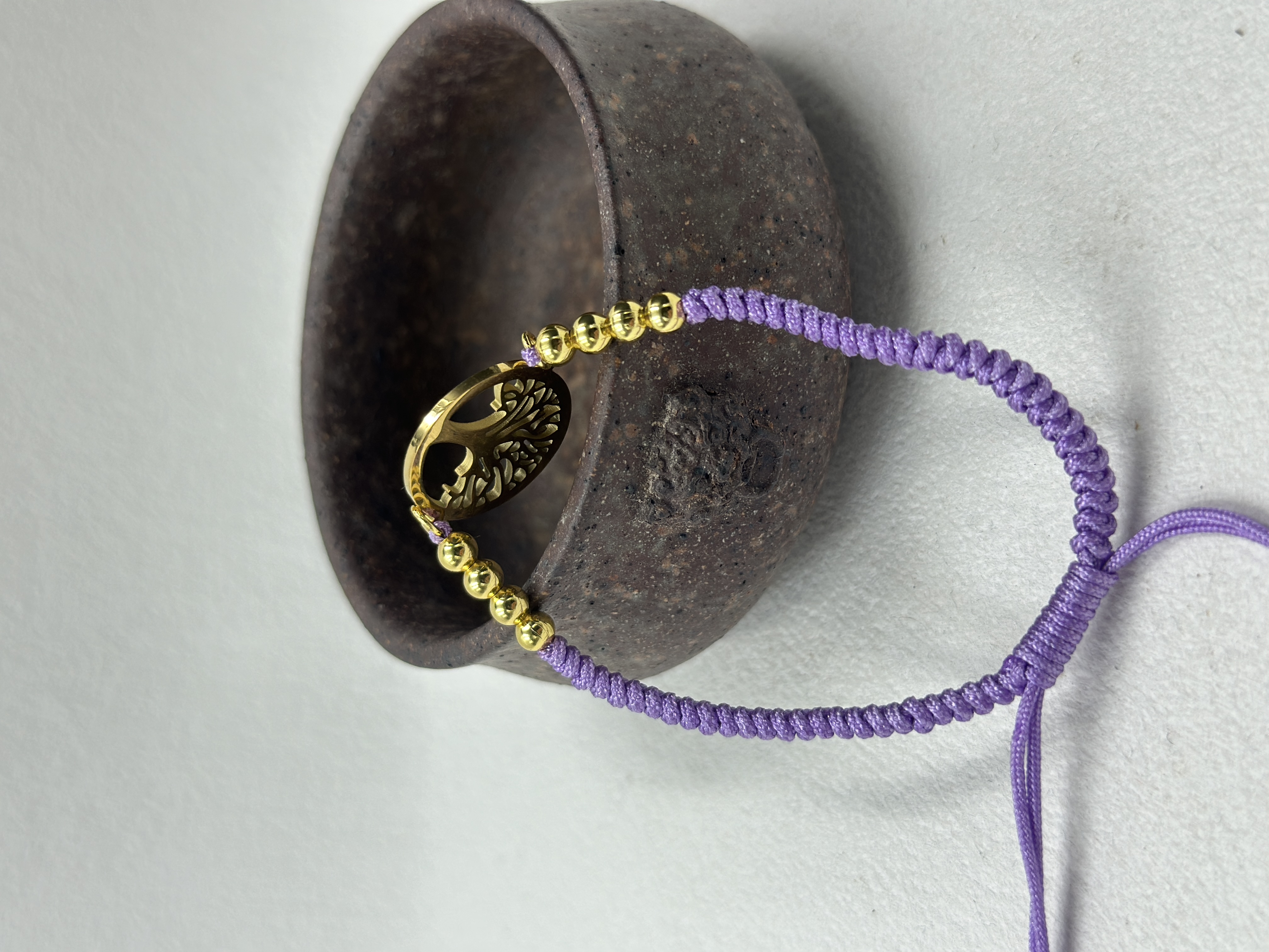 Handwoven Family Tree Lucky Bracelet with Gold Beads