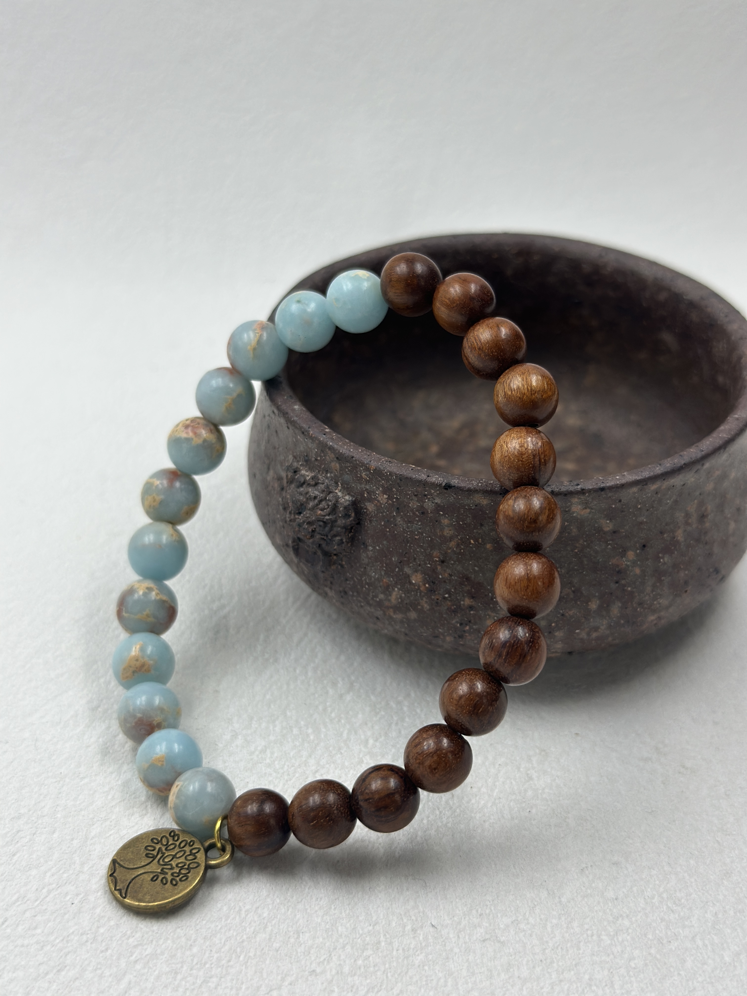 Shoushan Stone & Sandalwood Bracelet (8mm)