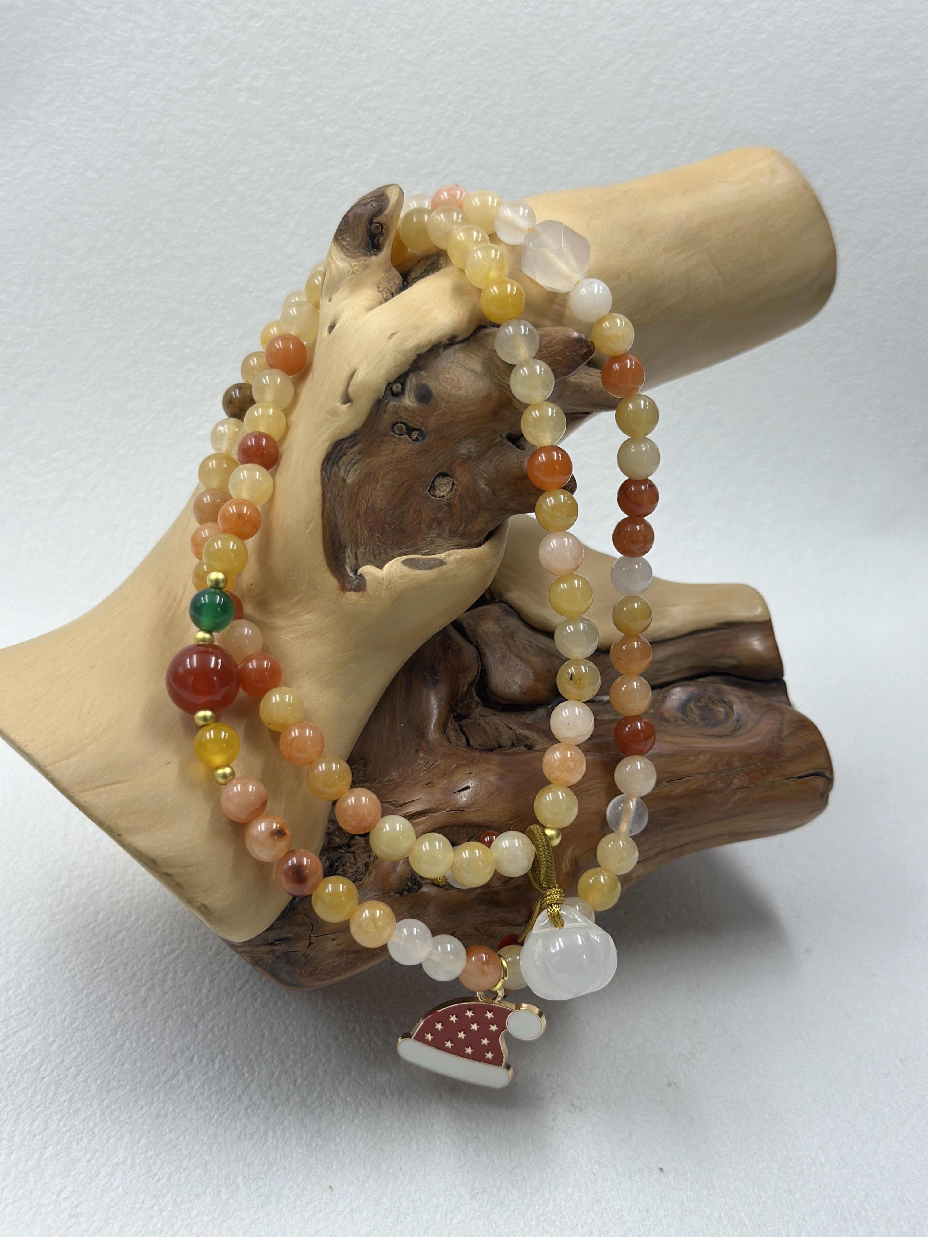Natural Golden Jade with Agate Pumpkin Beads