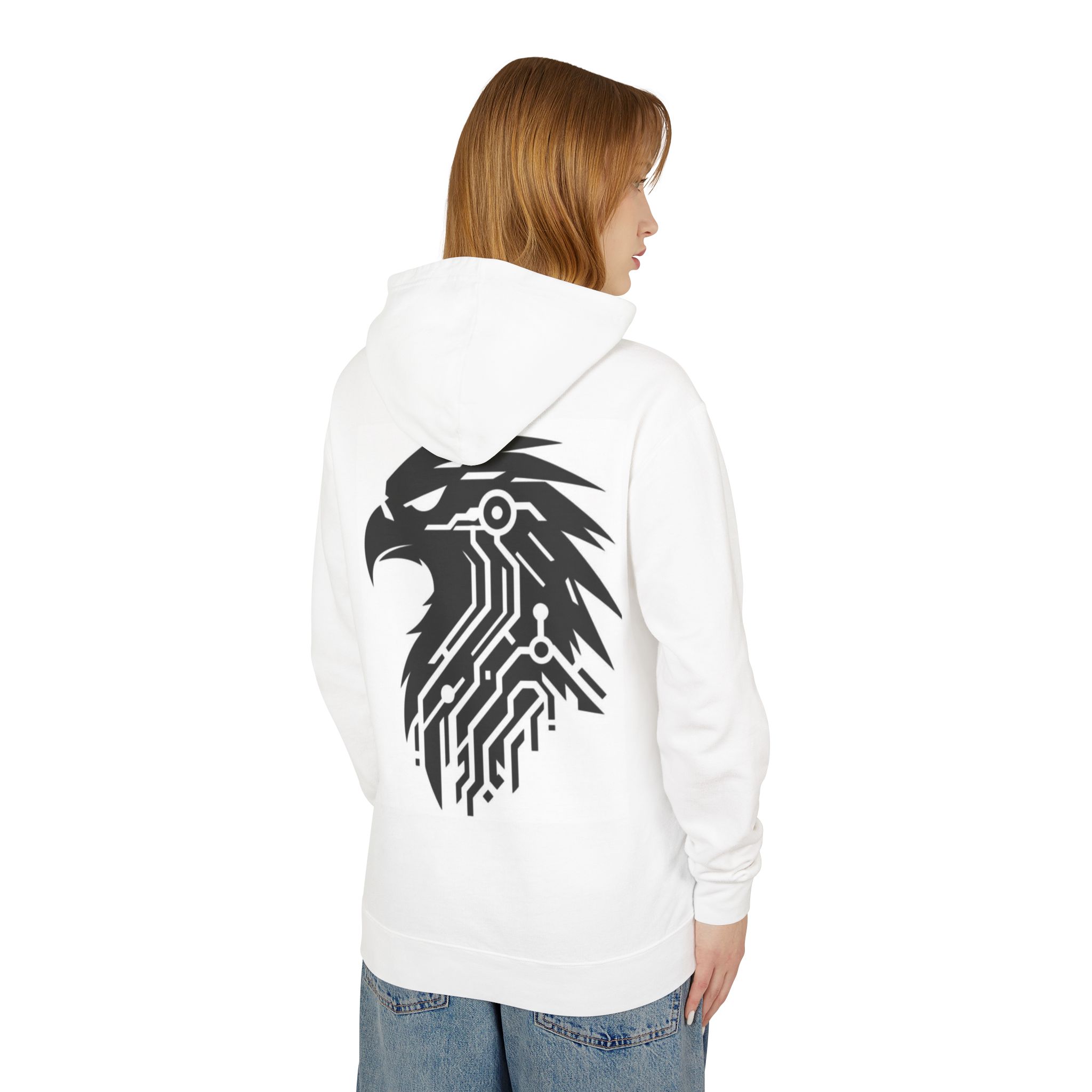 White Hoodie with Eagle Circuit Design