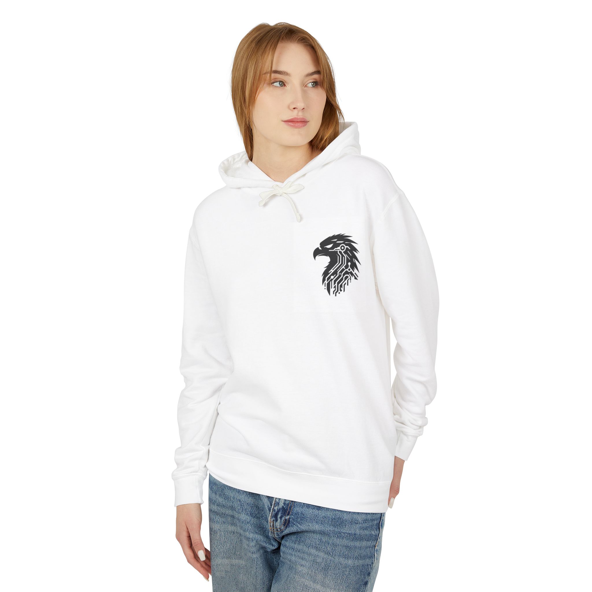 White Hoodie with Eagle Circuit Design