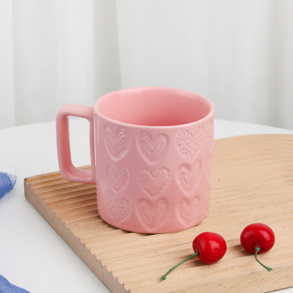 Pink Heart Embossed Ceramic Mug