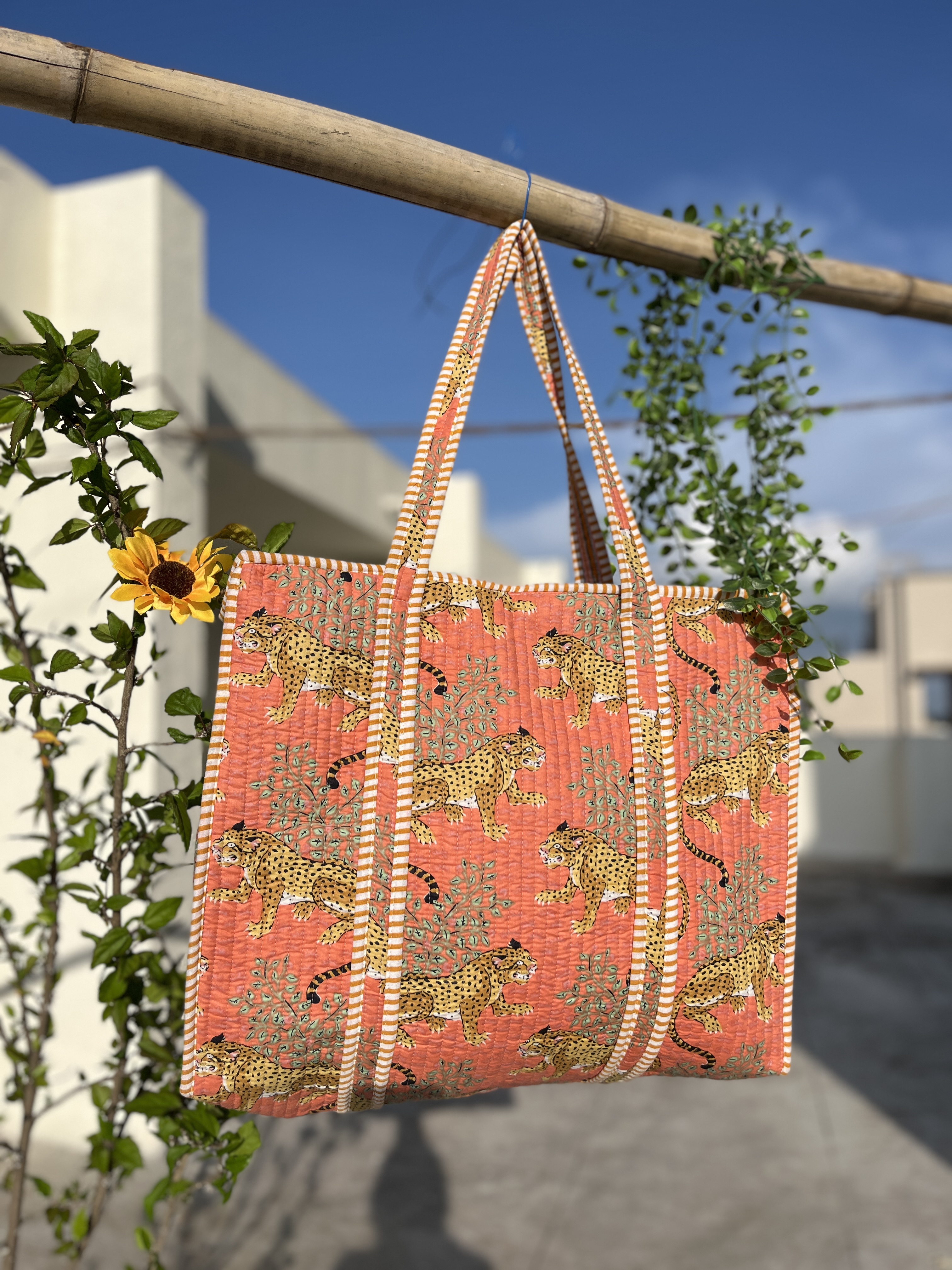 Handblocked quilted handbag