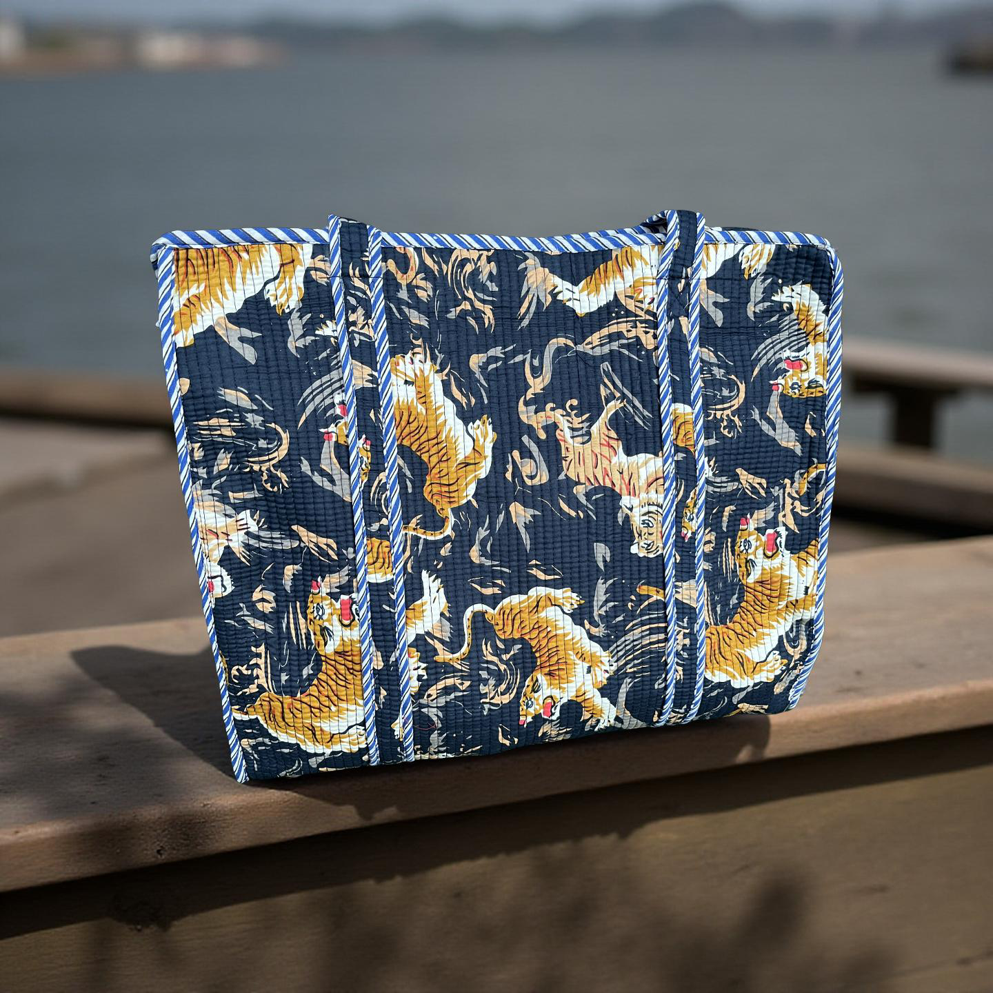 Handblocked quilted handbag