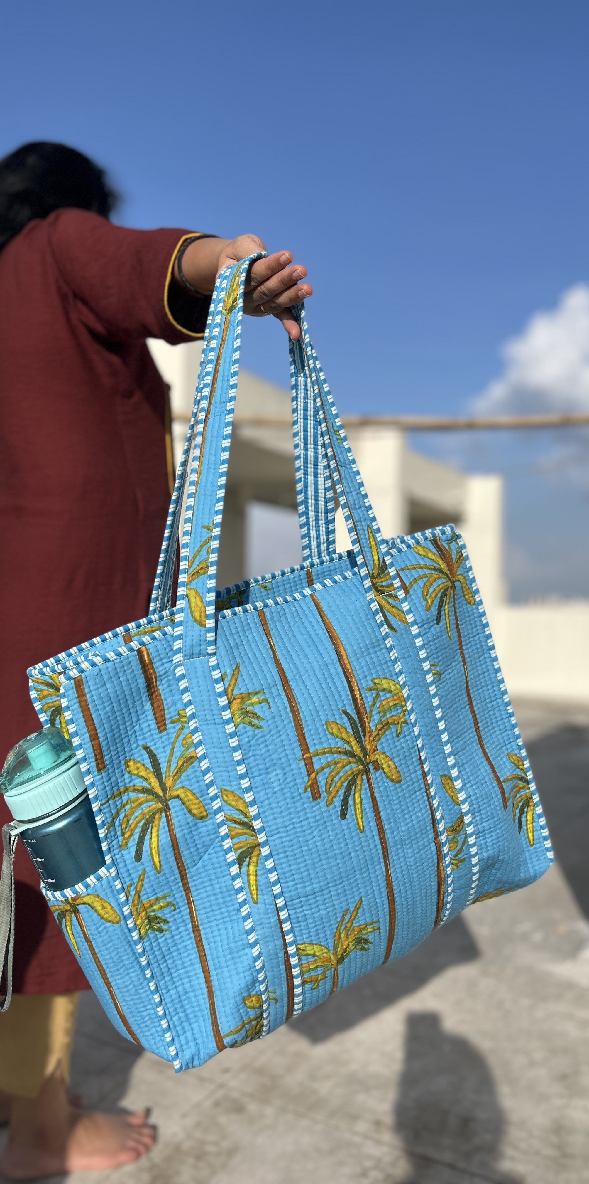 Handblocked quilted handbag