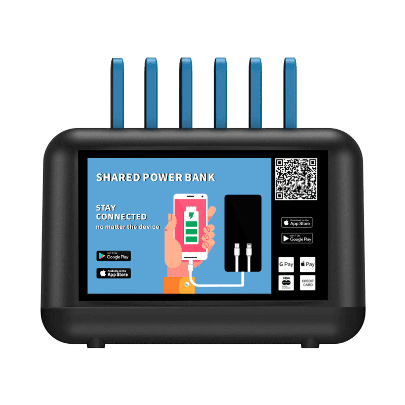 Small 6-Port Shared Power Bank Rental Station, With App, Screen Optional