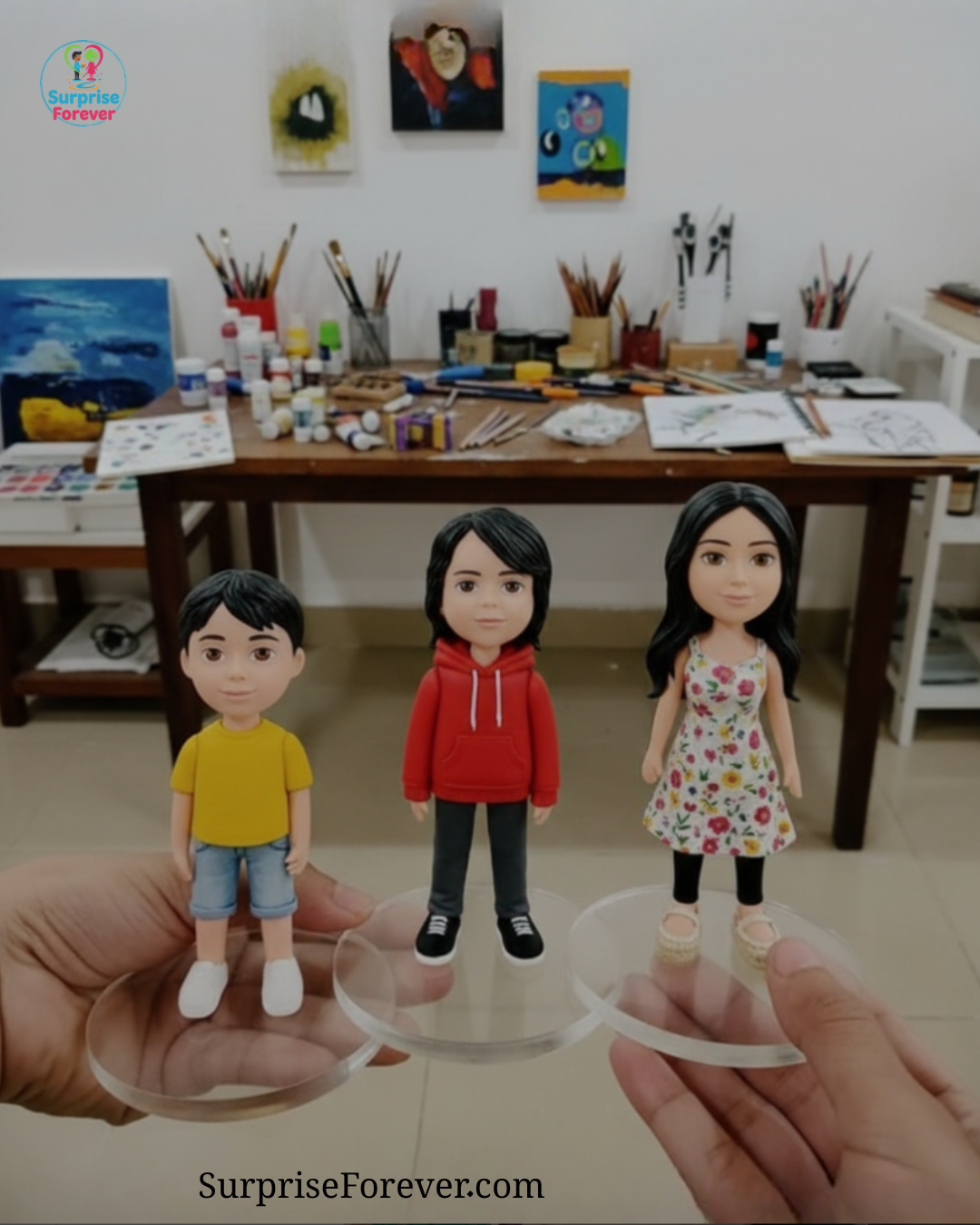 Cartoonish "Family Pack" Real Face with Complete Outfit (3‑Person)