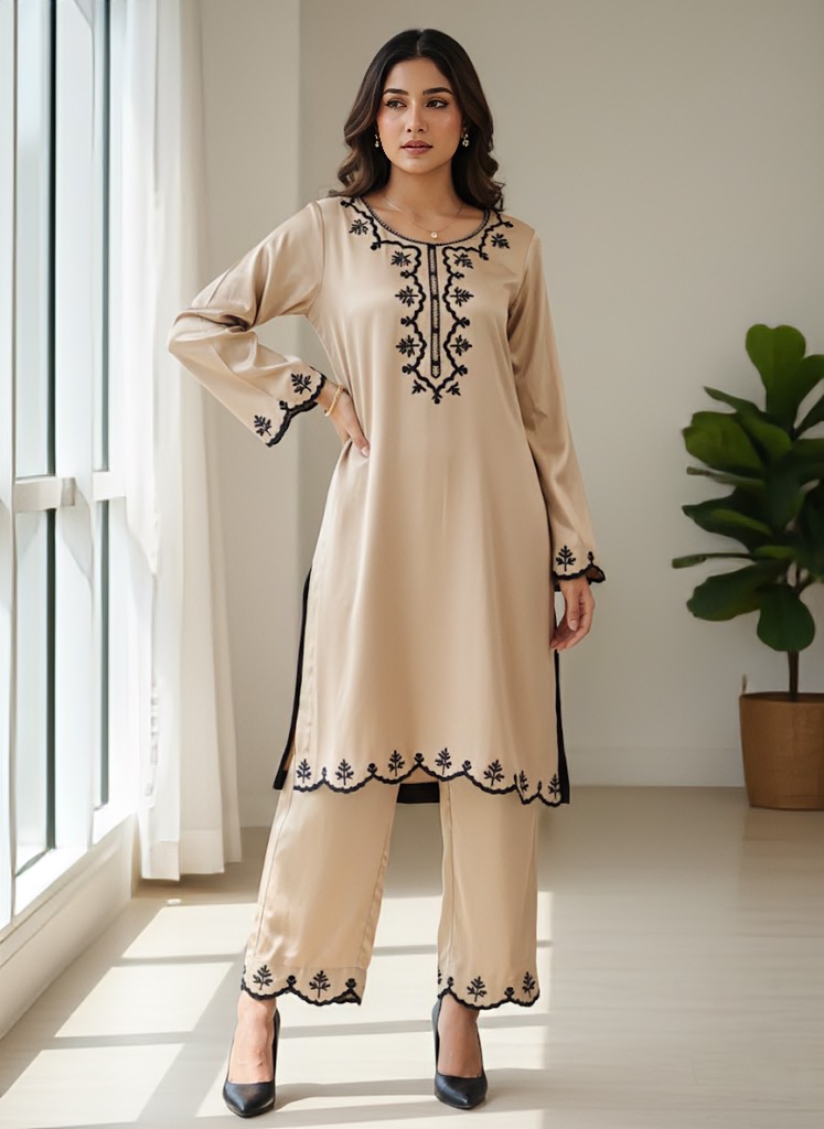 Gold Beige Silk Co ord Set