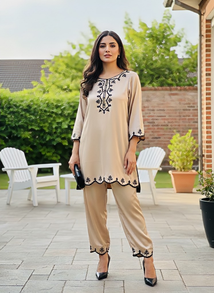 Gold Beige Silk Co ord Set