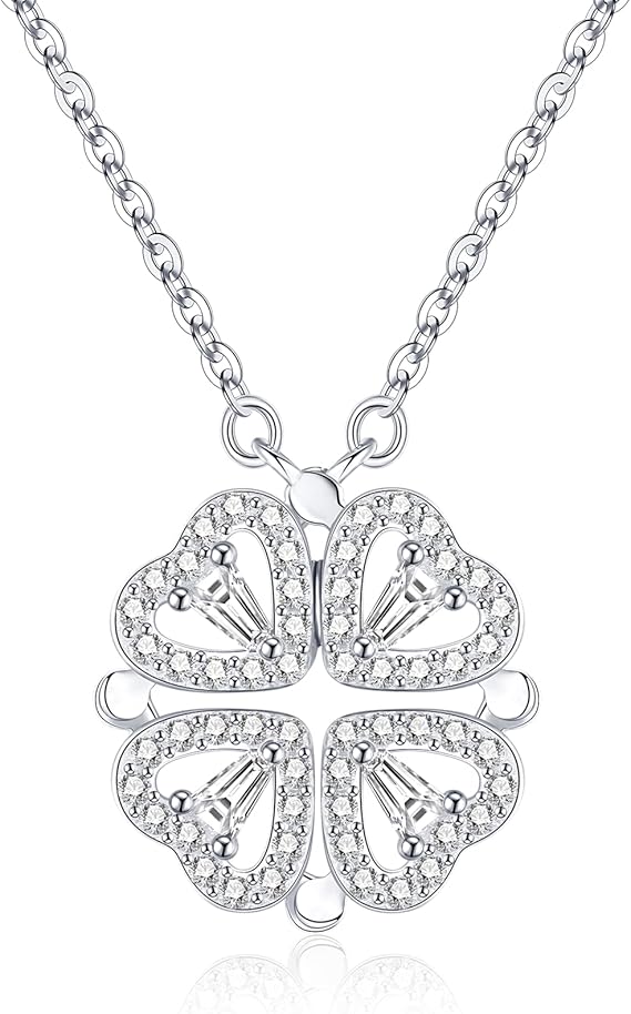 Collar de plata trébol de 4 hojas