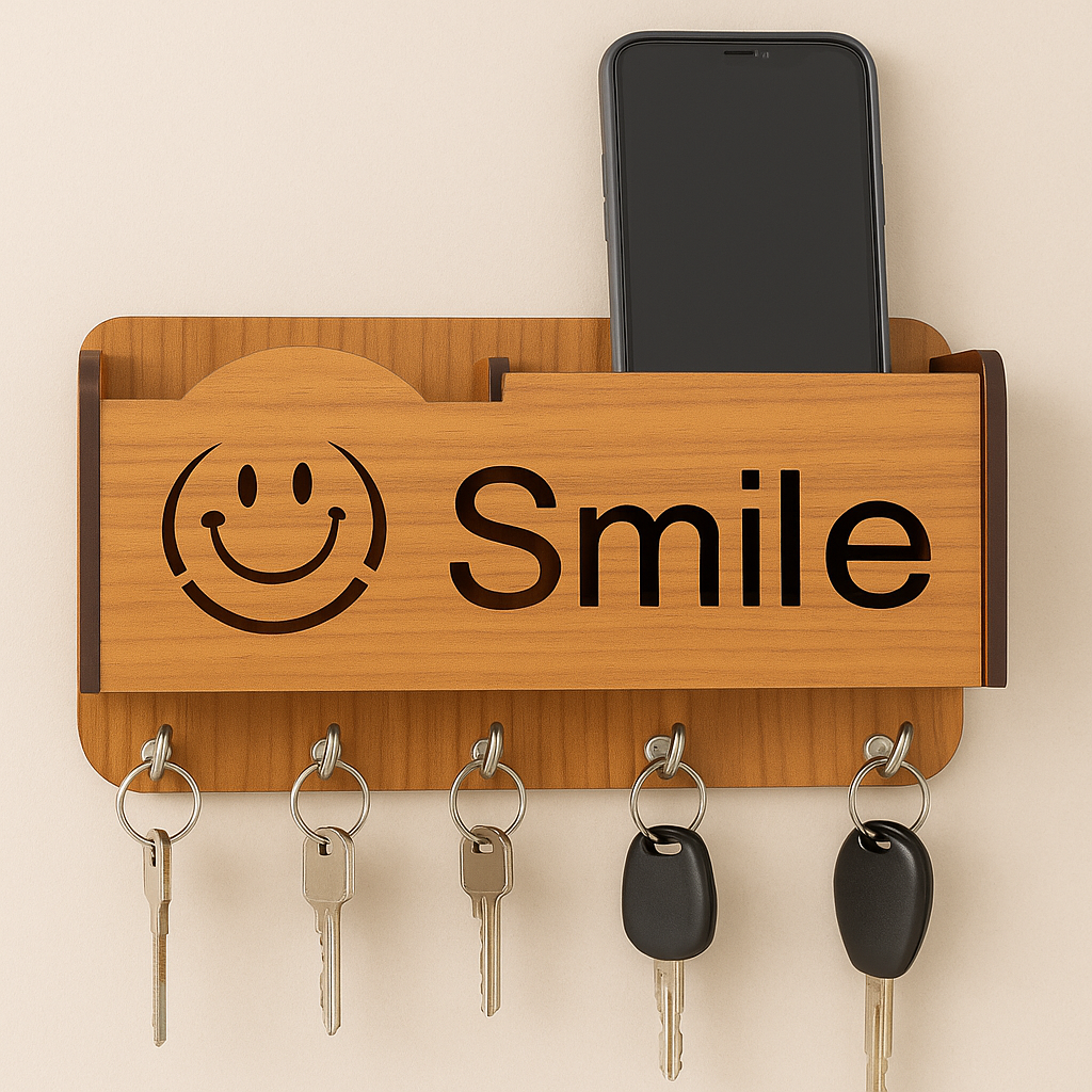 Premium Quality WoodenSmile designer Wall Mounted Key Holder and Mobilestand/remote/pen/multipurpose