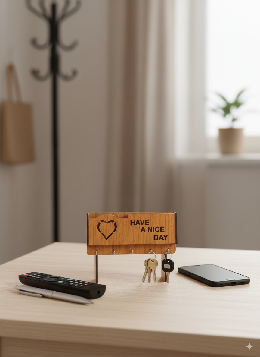 Premium Quality Wooden Have A Nice Day  designer Wall Mounted Key Holder and Mobilestand/remote/pen/multipurpose