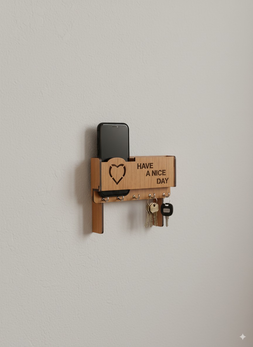 Premium Quality Wooden Have A Nice Day  designer Wall Mounted Key Holder and Mobilestand/remote/pen/multipurpose