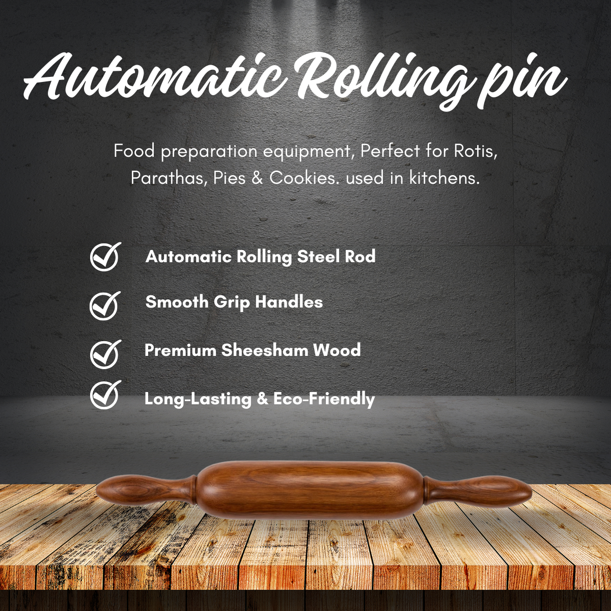 Premium  Sheesham Wooden Automatic Rolling Pin Belan with Steel Rod Mechanism