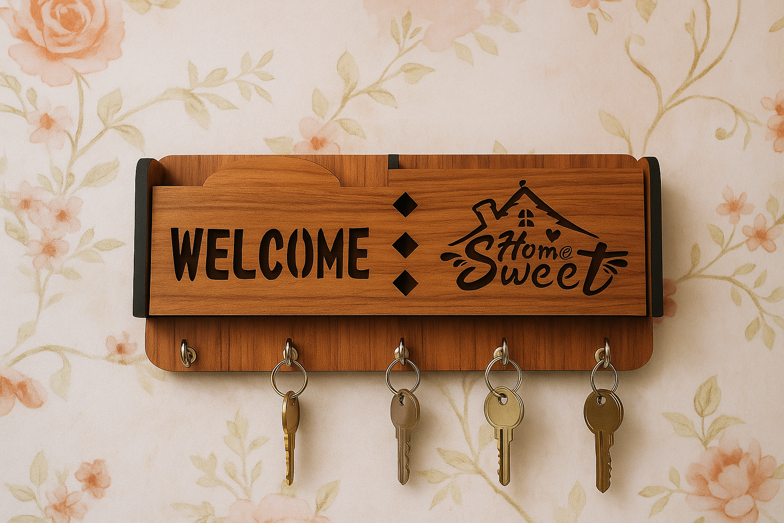 Premium Quality Wooden Welcome Home Sweet  designer Wall Mounted Key Holder and Mobilestand/remote/pen/multipurpose