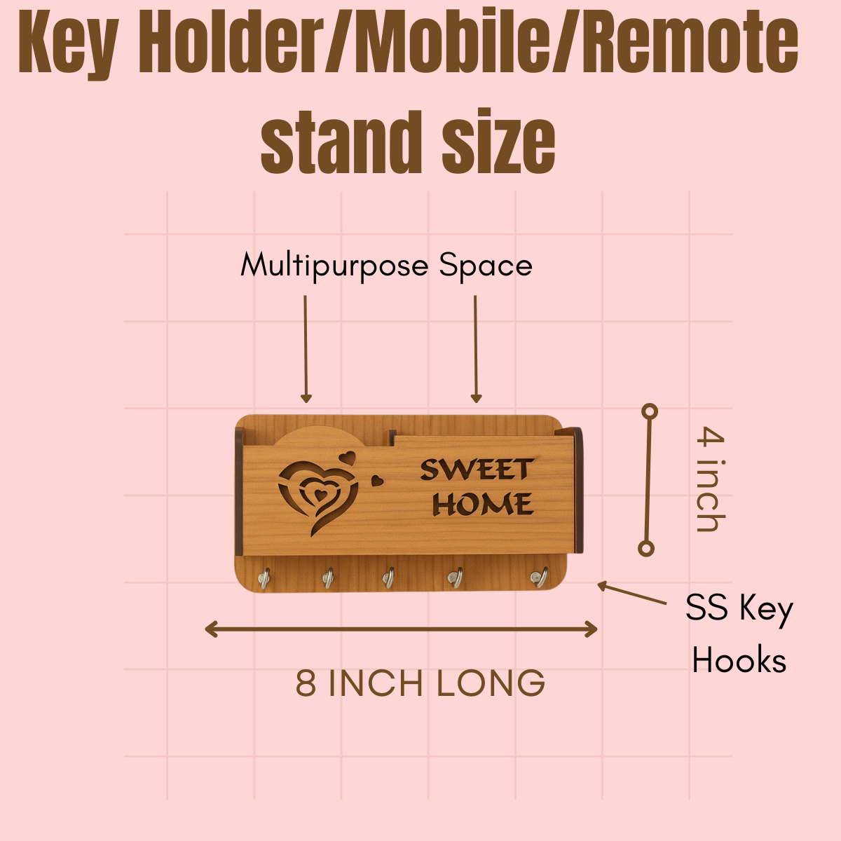 Premium Quality Wooden Sweet Home  designer Wall Mounted Key Holder and Mobilestand/remote/pen/multipurpose
