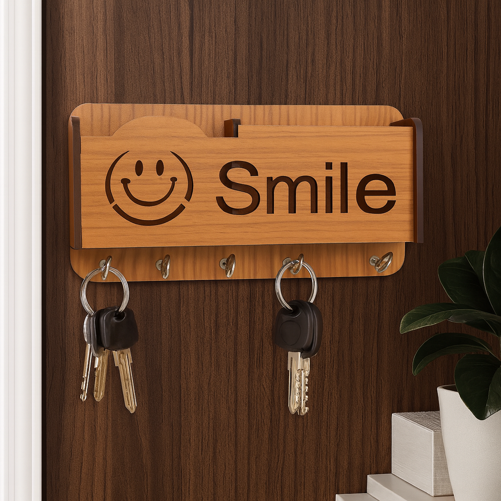 Premium Quality WoodenSmile  designer Wall Mounted Key Holder and Mobilestand/remote/pen/multipurpose
