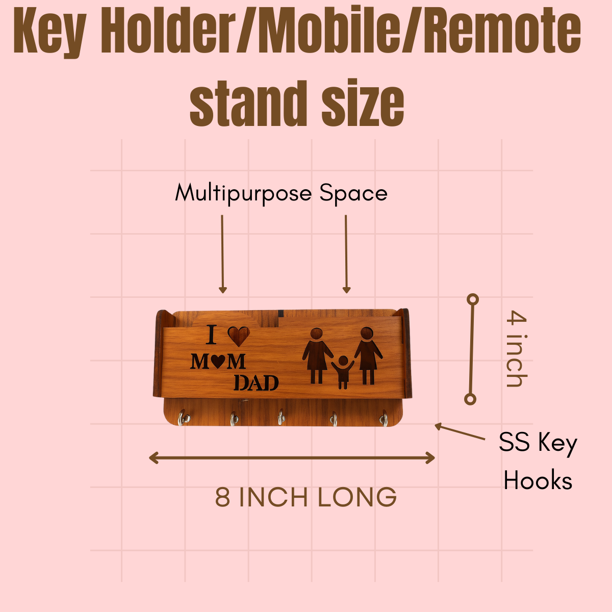 premium Quality Wooden I Love mom dad design Key Holder and Mobilestand/remote/pen/multipurpose