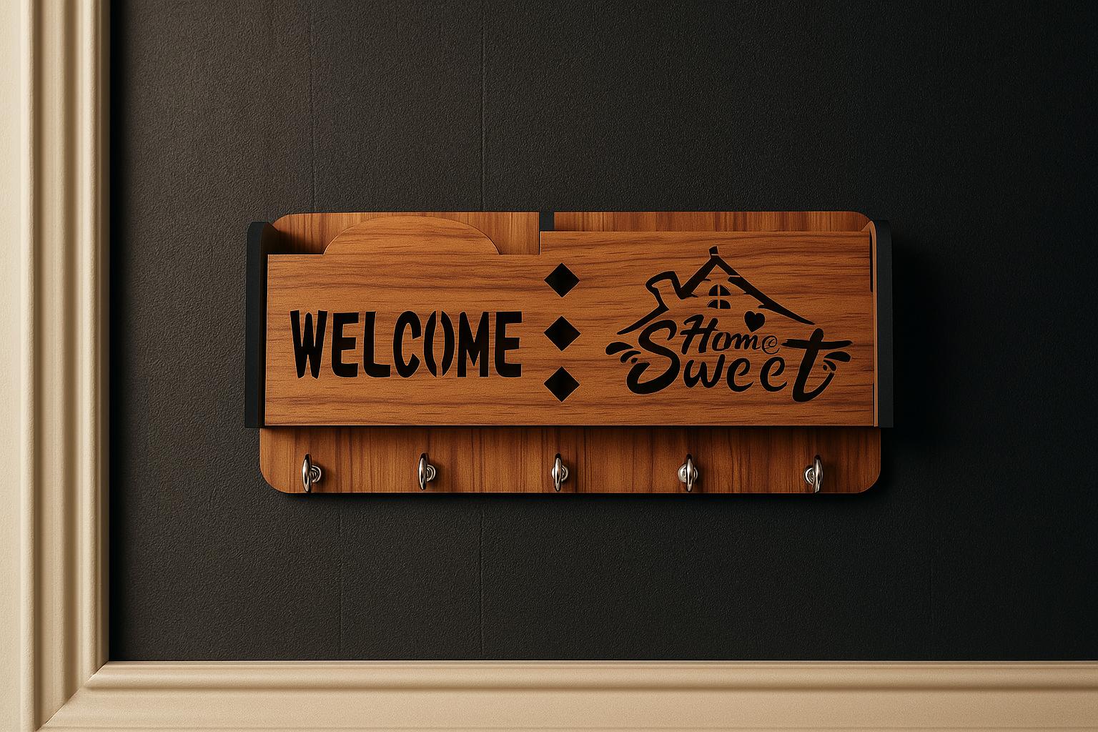 Premium Quality Wooden Welcome Home Sweet  designer Wall Mounted Key Holder and Mobilestand/remote/pen/multipurpose