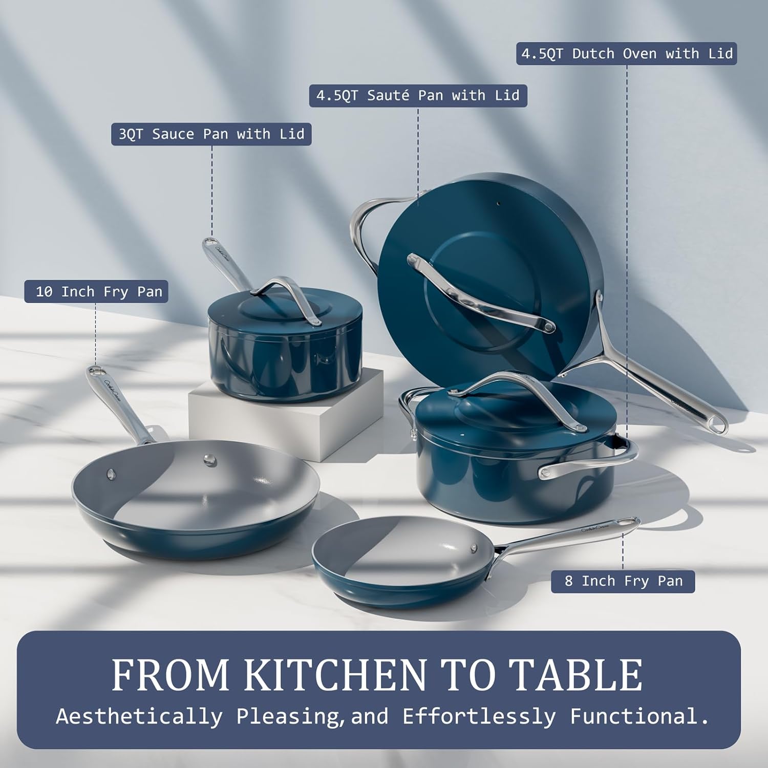 Blue Nonstick Cookware Set