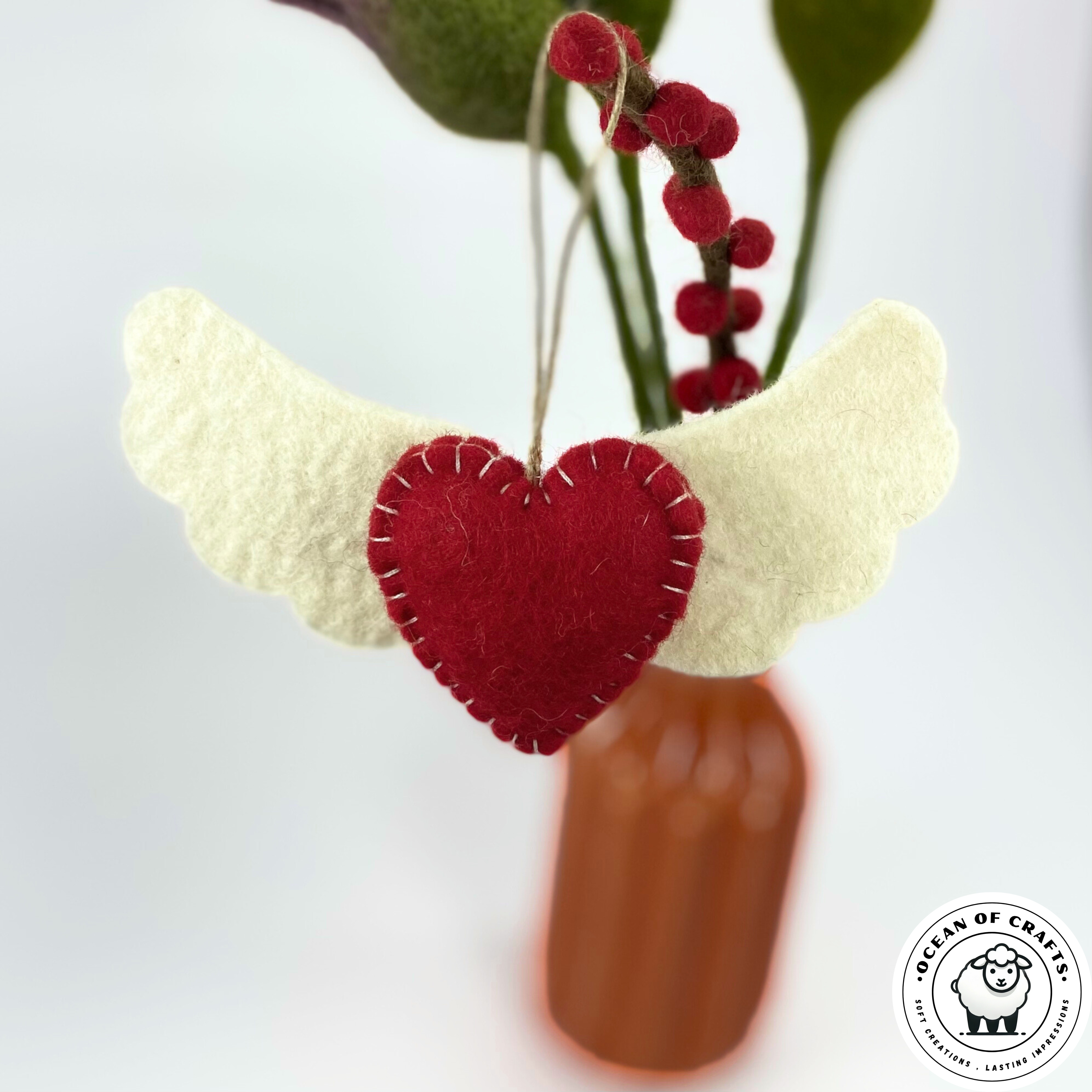 Felt Heart with Wings Ornament