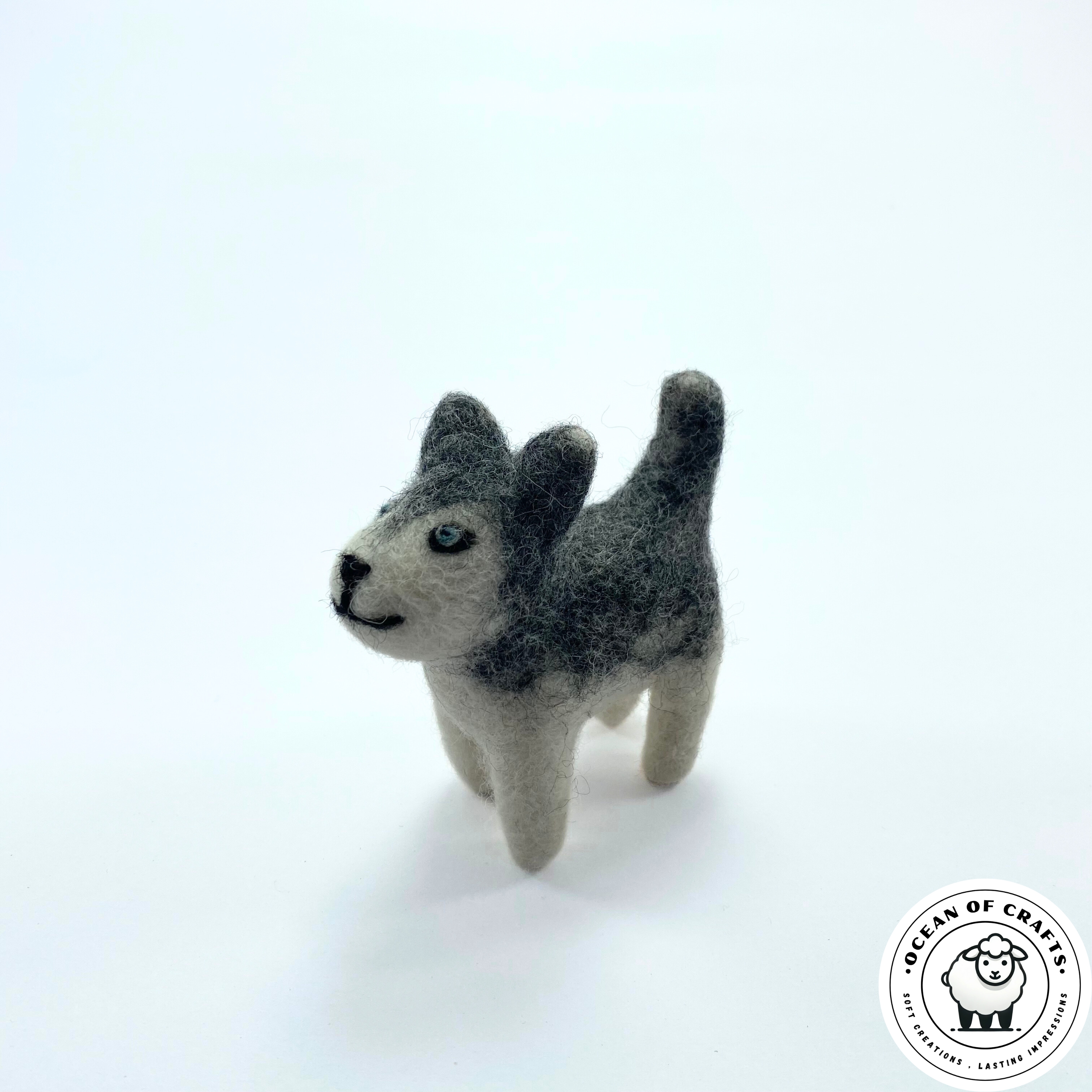 Felt Husky Dog with Blue Eyes