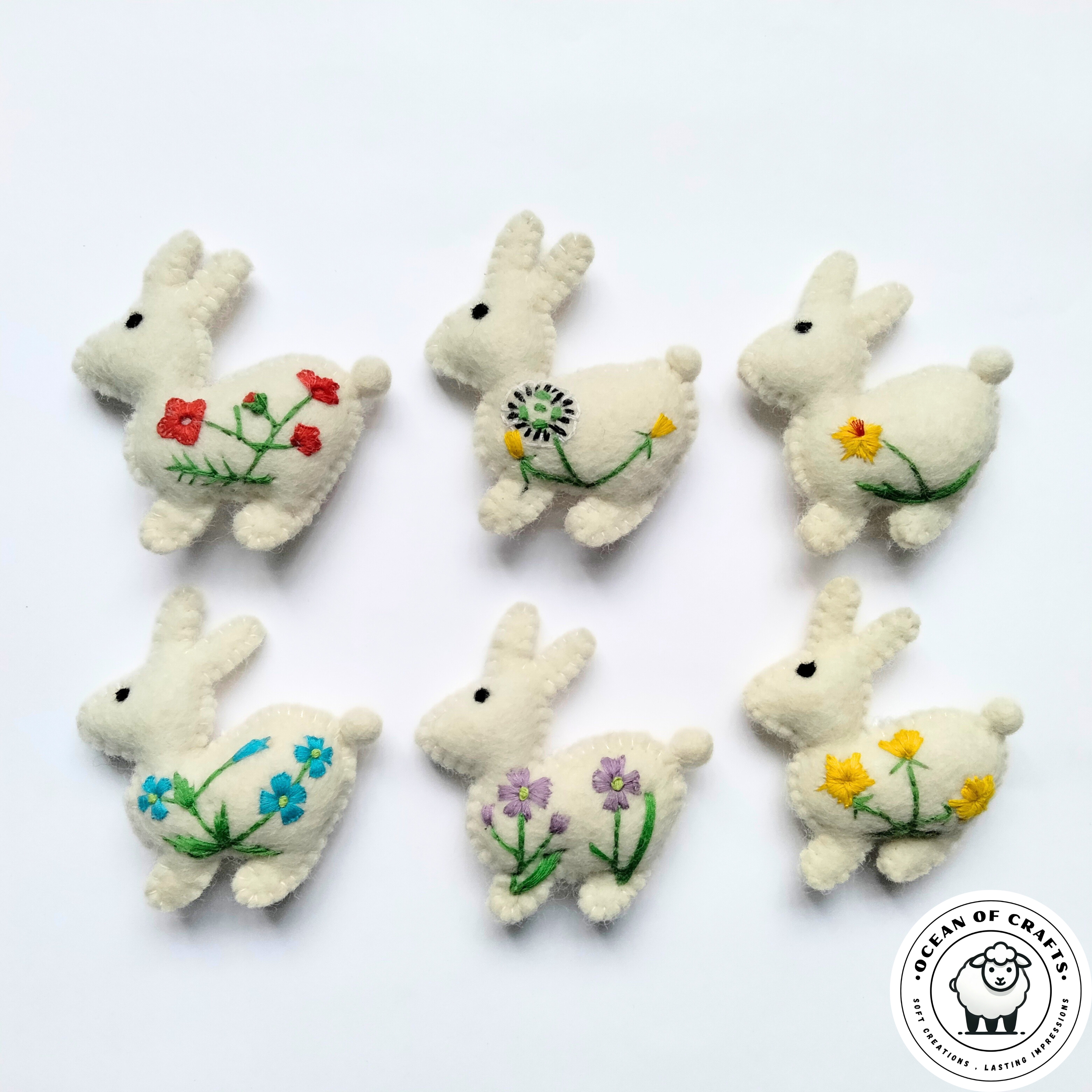 Felt Bunny with Floral Embroidery