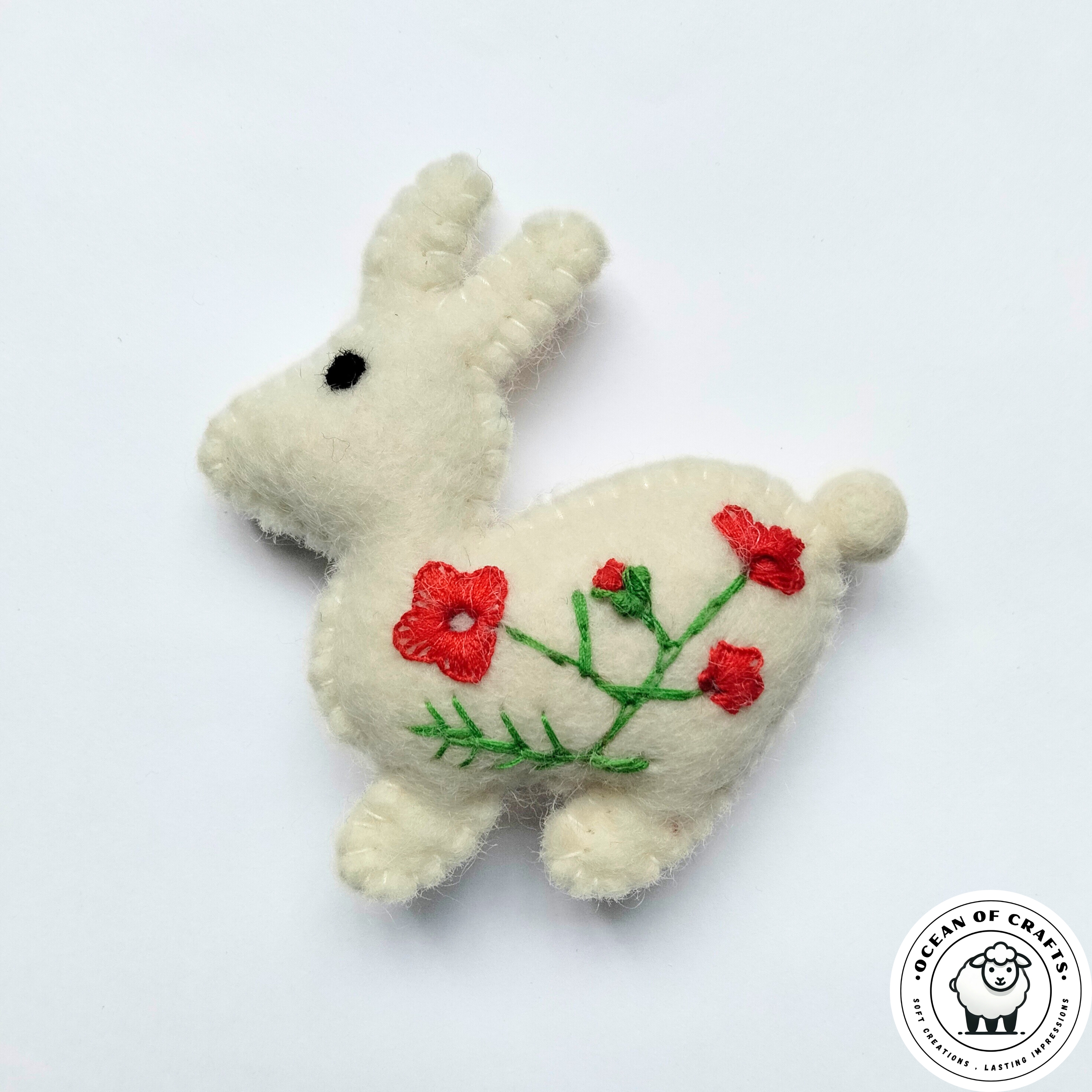 Felt Bunny with Floral Embroidery