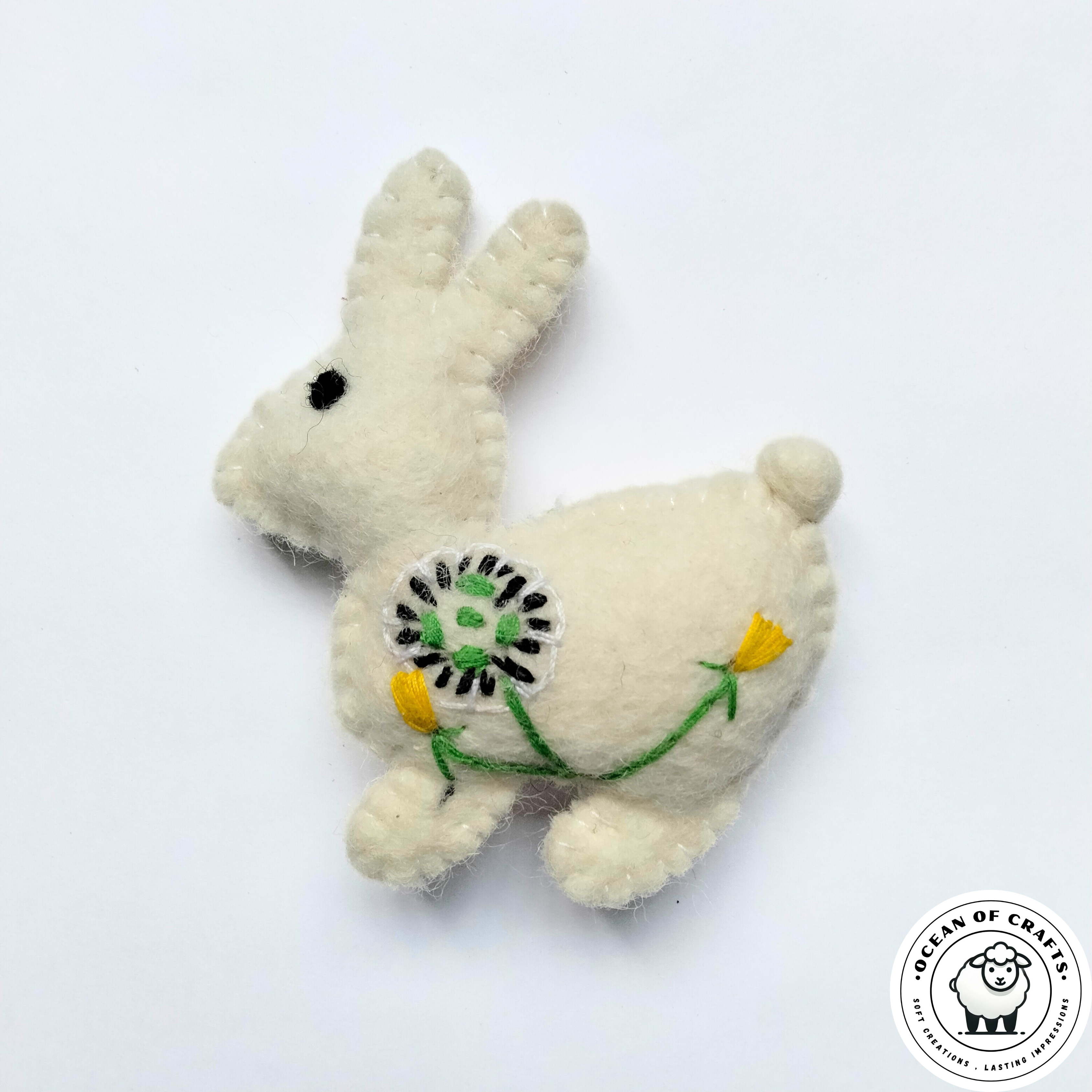 Felt Bunny with Floral Embroidery