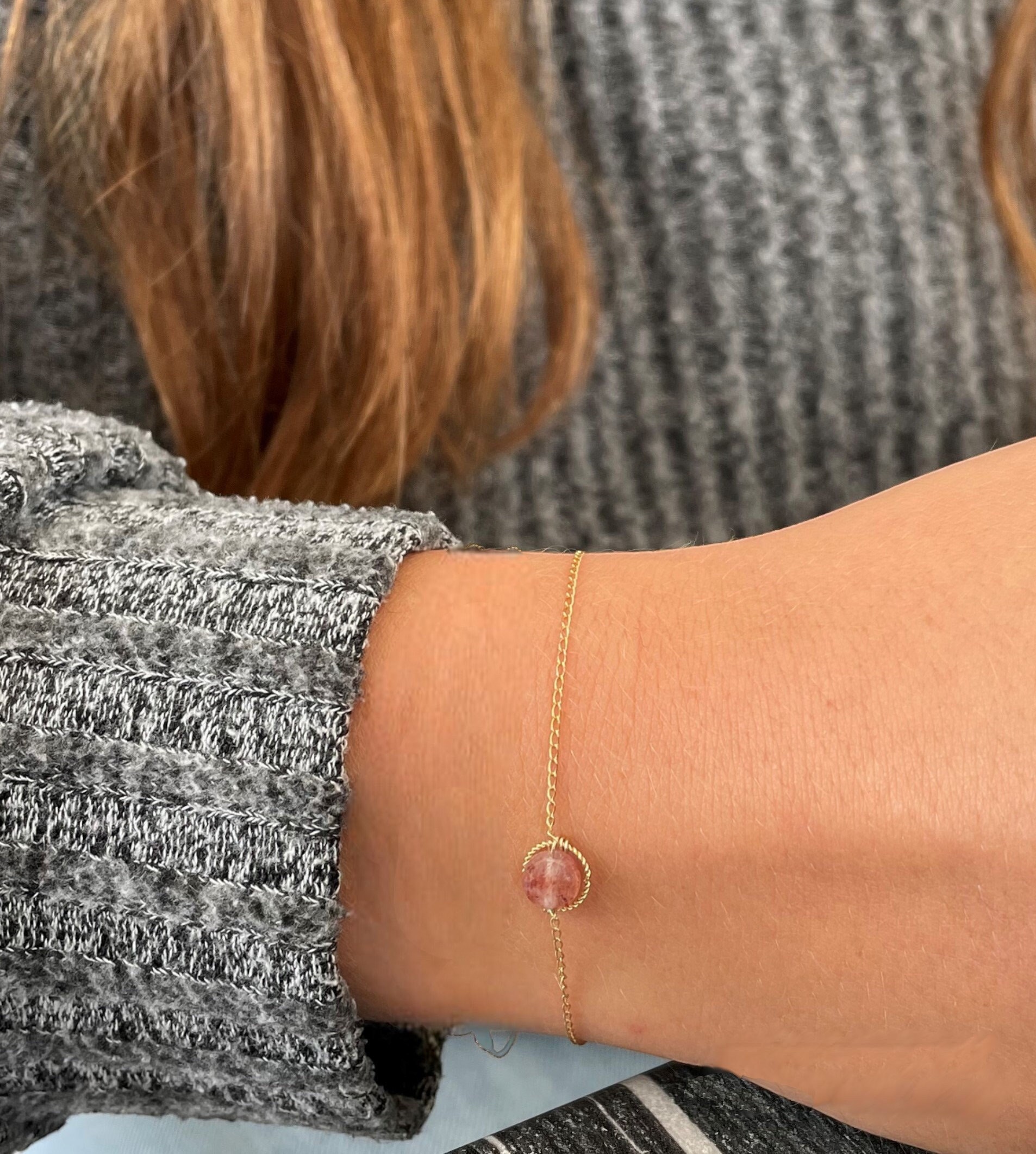 Bracelet pierre encerclée Quartz Rose