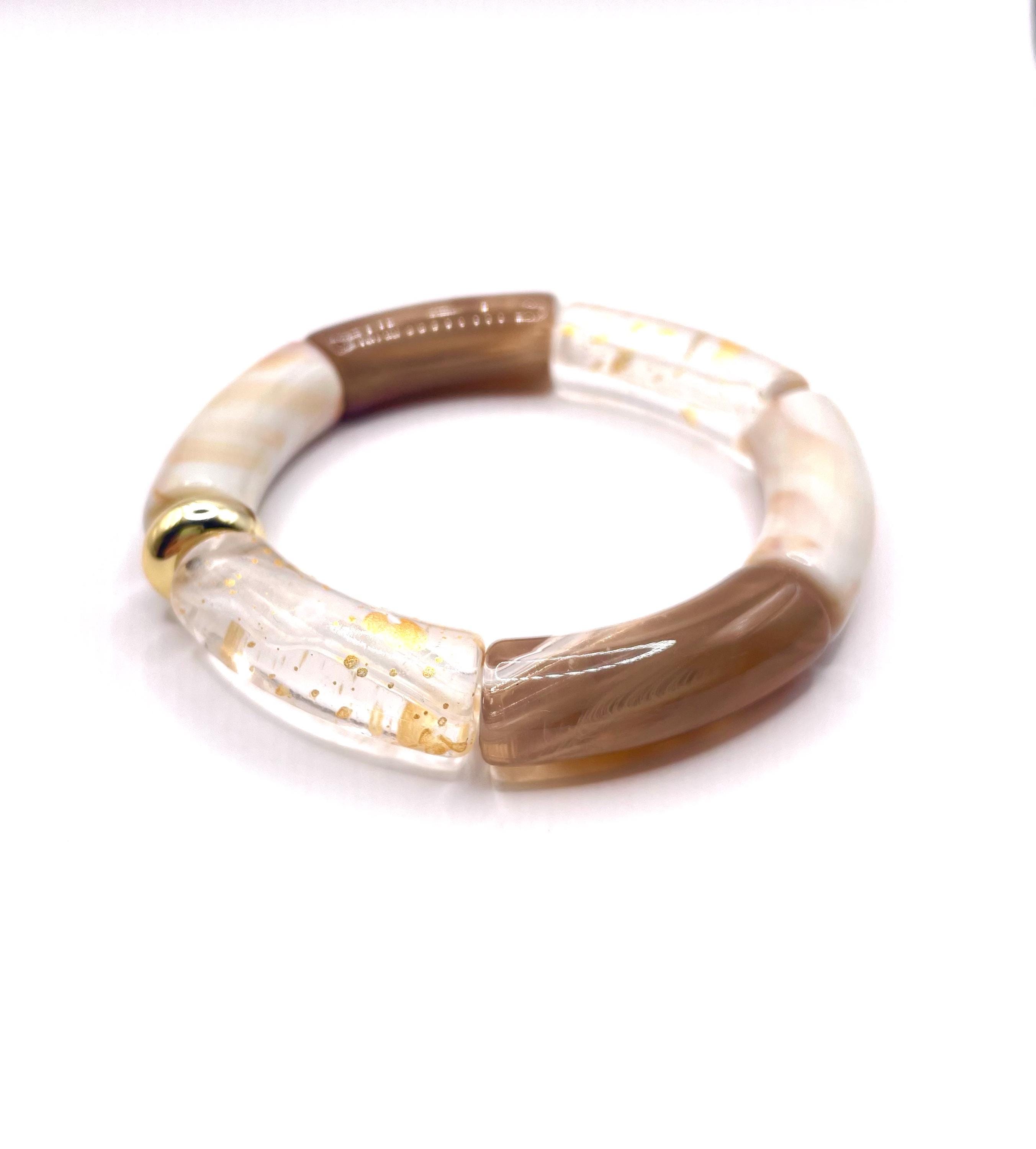 Bracelet perles tube Sable doré