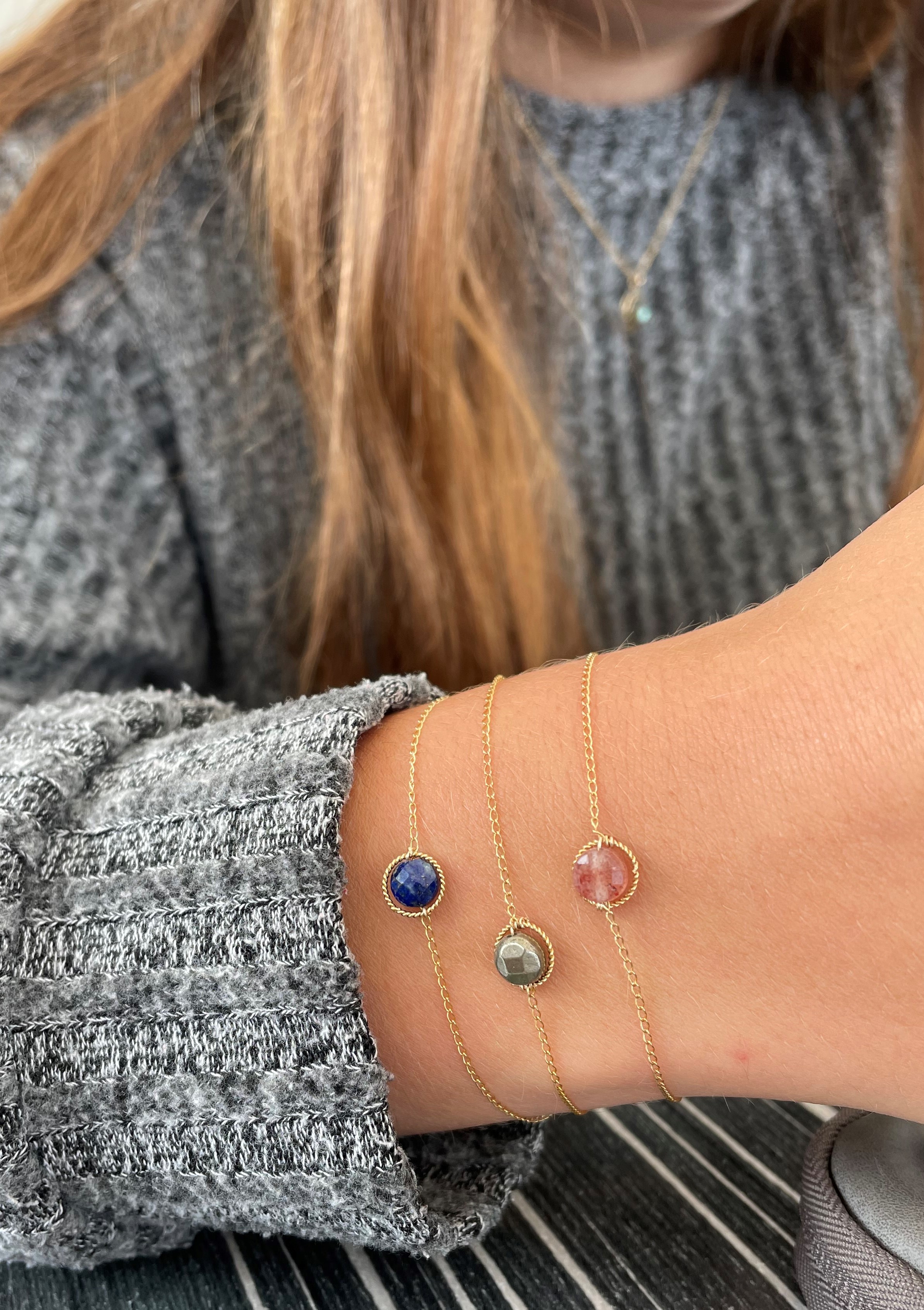 Bracelet pierre encerclée Quartz Rose