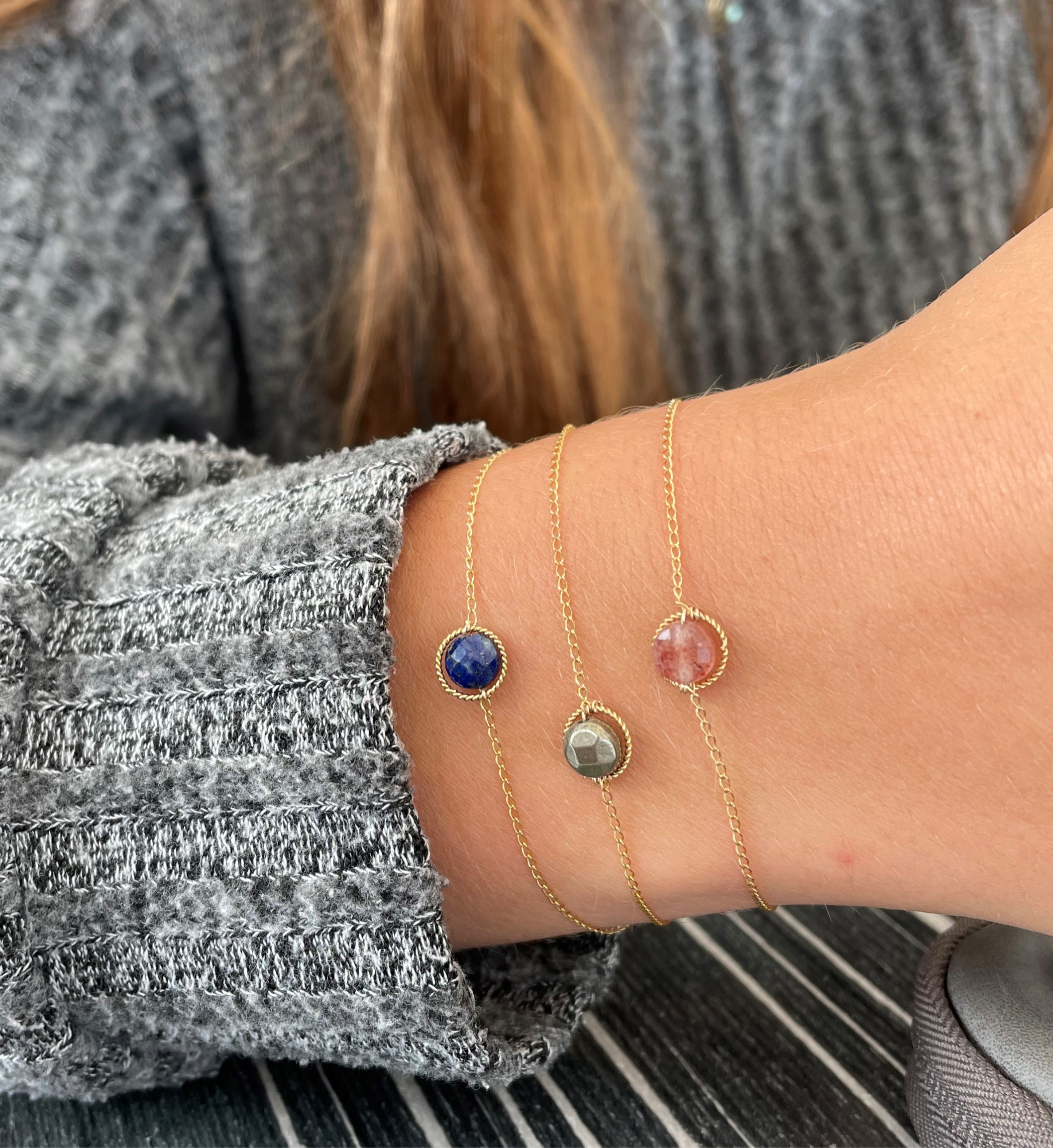 Bracelet pierre encerclée Pyrite