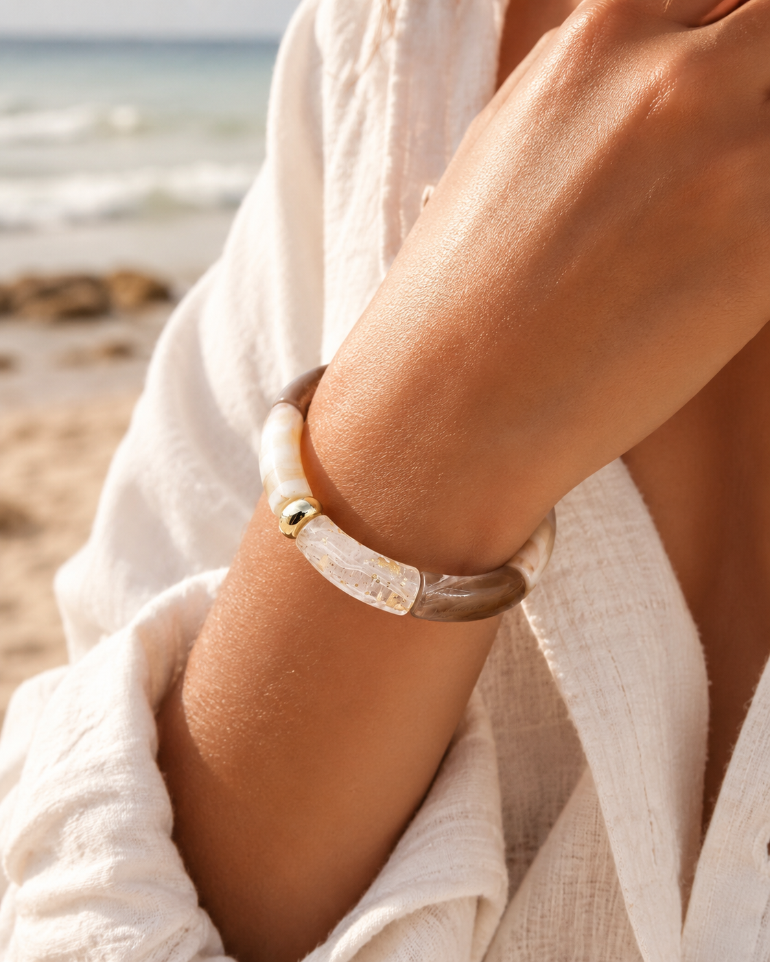 Bracelet perles tube Sable doré