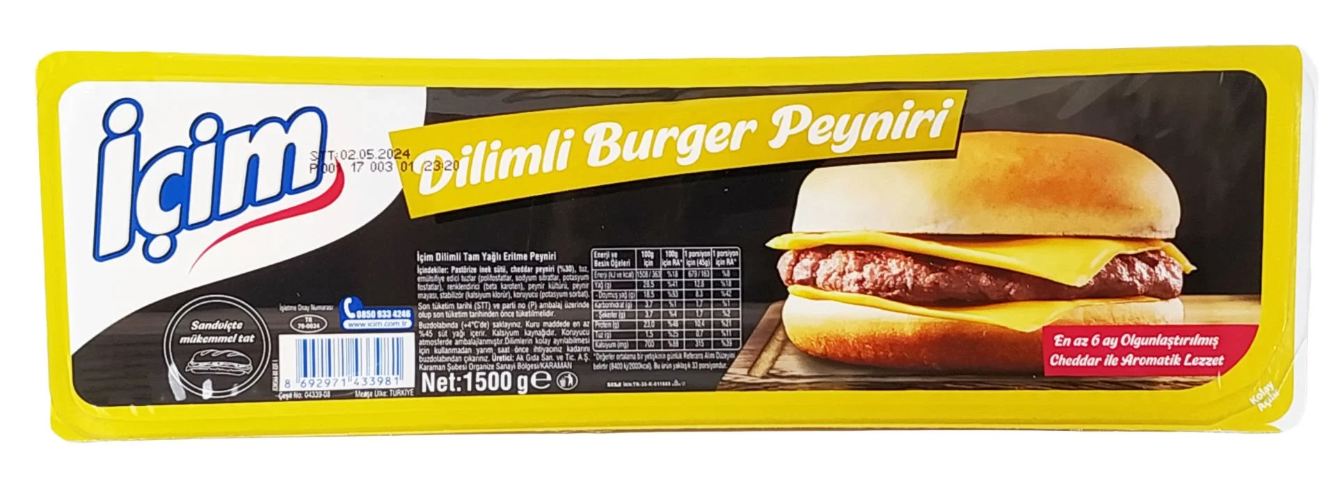 İçim Dilimli Burger Peyniri 1,5 Kg