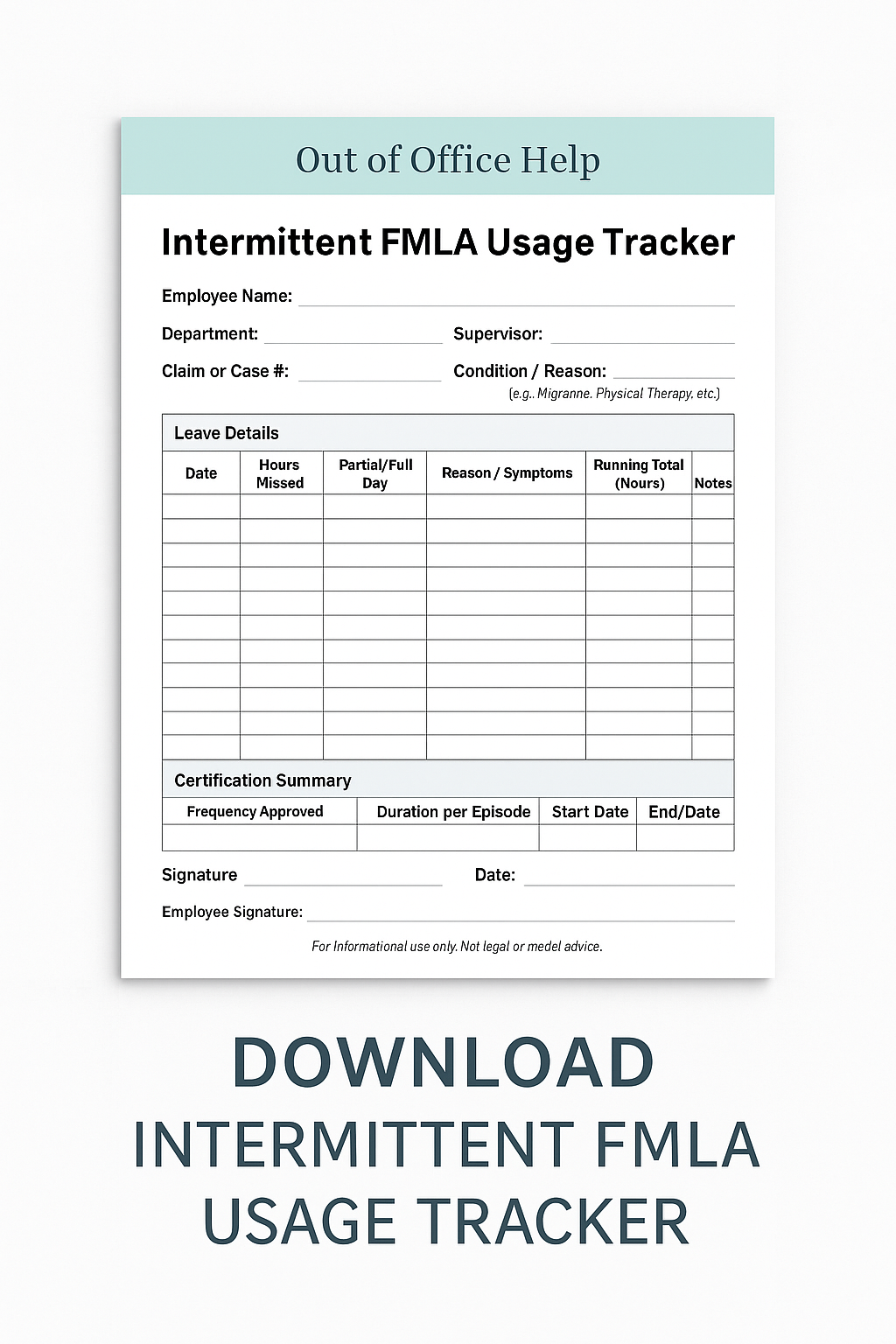 Intermittent FMLA Usage Tracker Sheet