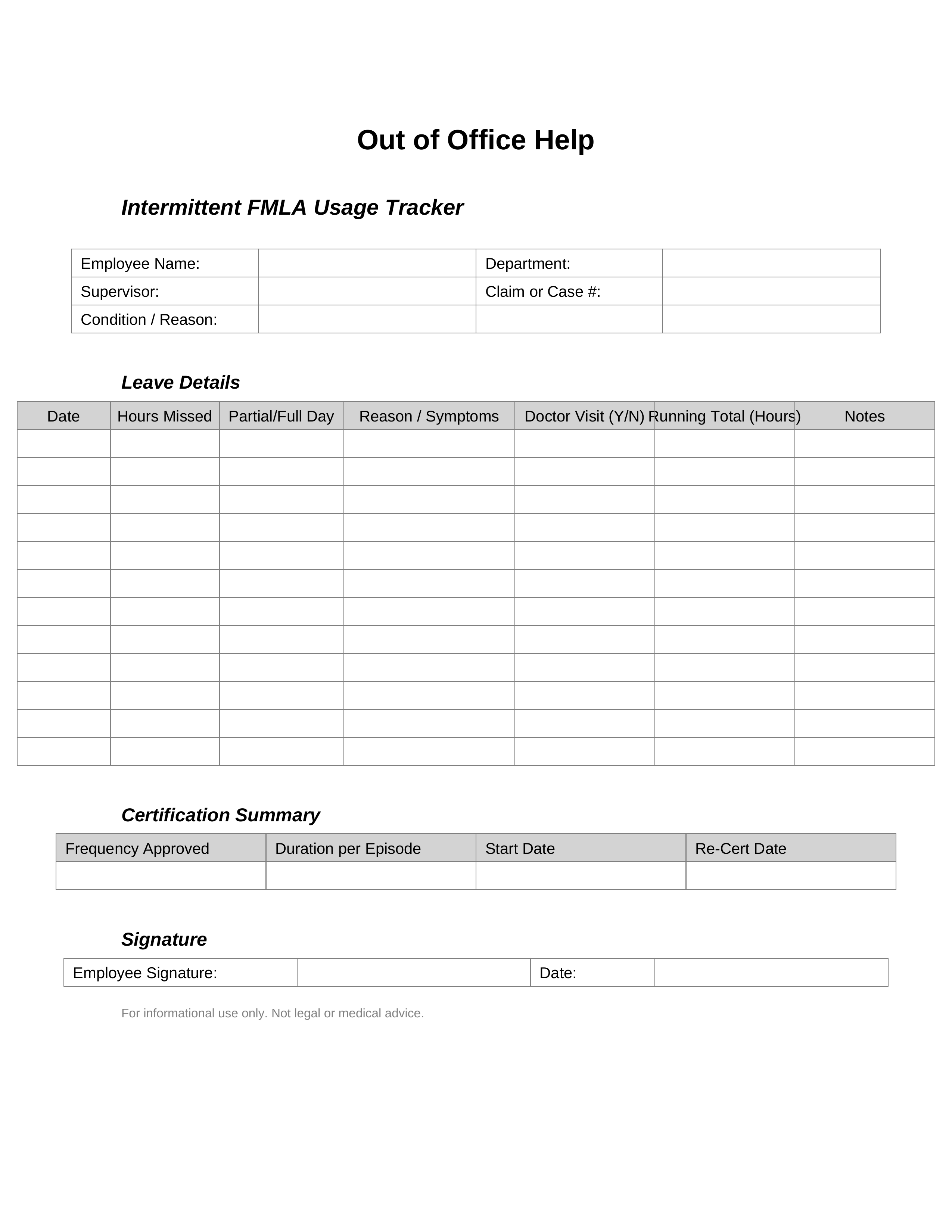 Intermittent FMLA Usage Tracker Sheet