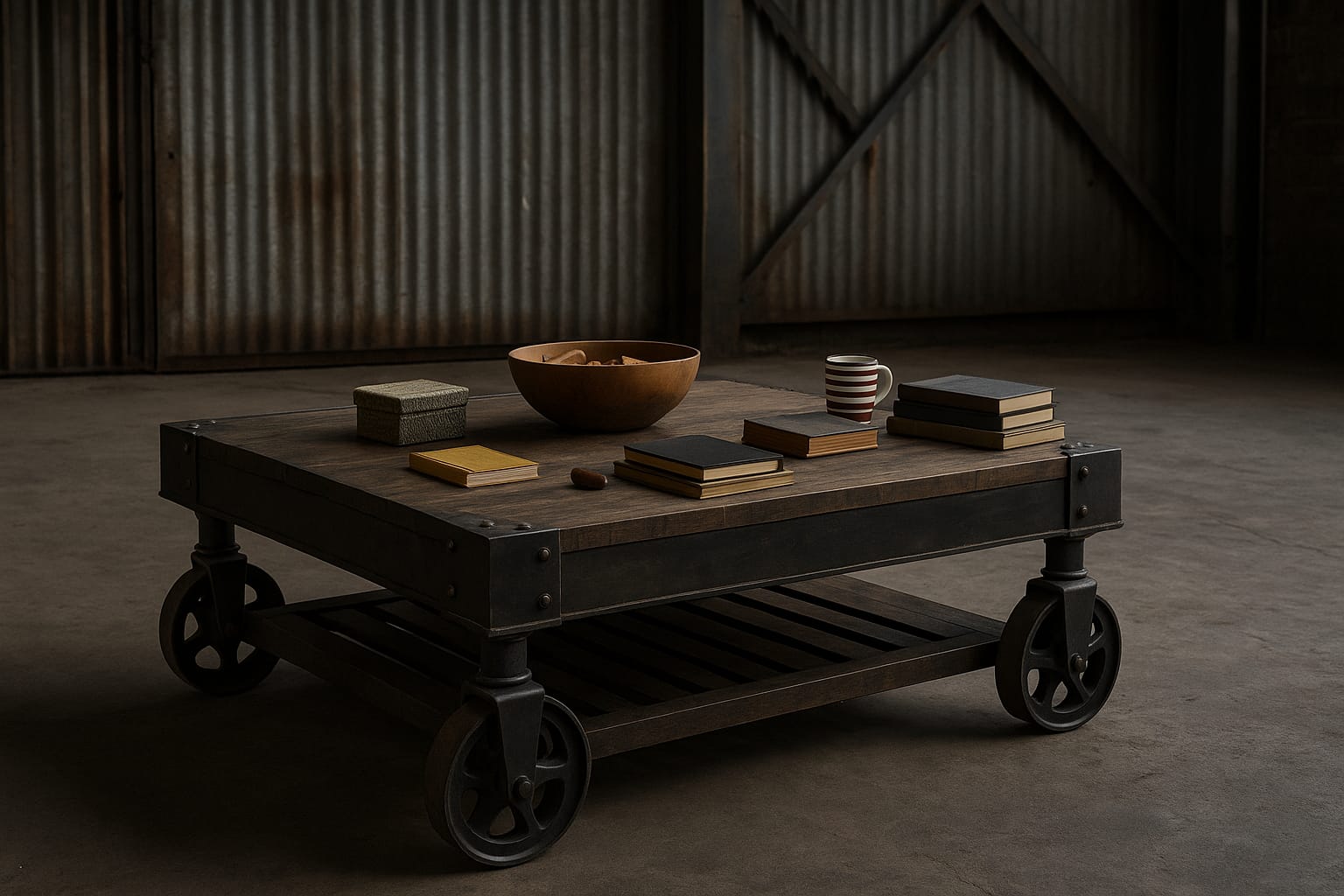 MESA CAFÉ CON RUEDAS FUNDICIÓN TAPA HIERRO 1,77x70x53 DE ALTO