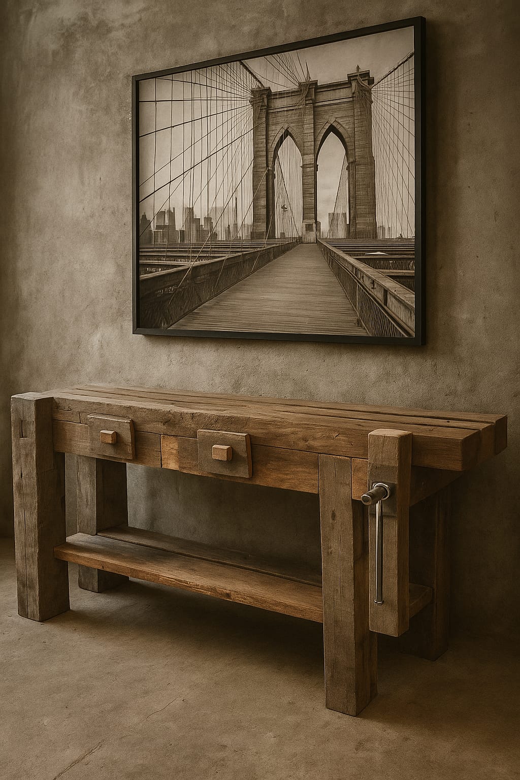 BANCO CARPINTERO 2 CAJONES Y MORSAS MADERA OSCURA Y CLARA