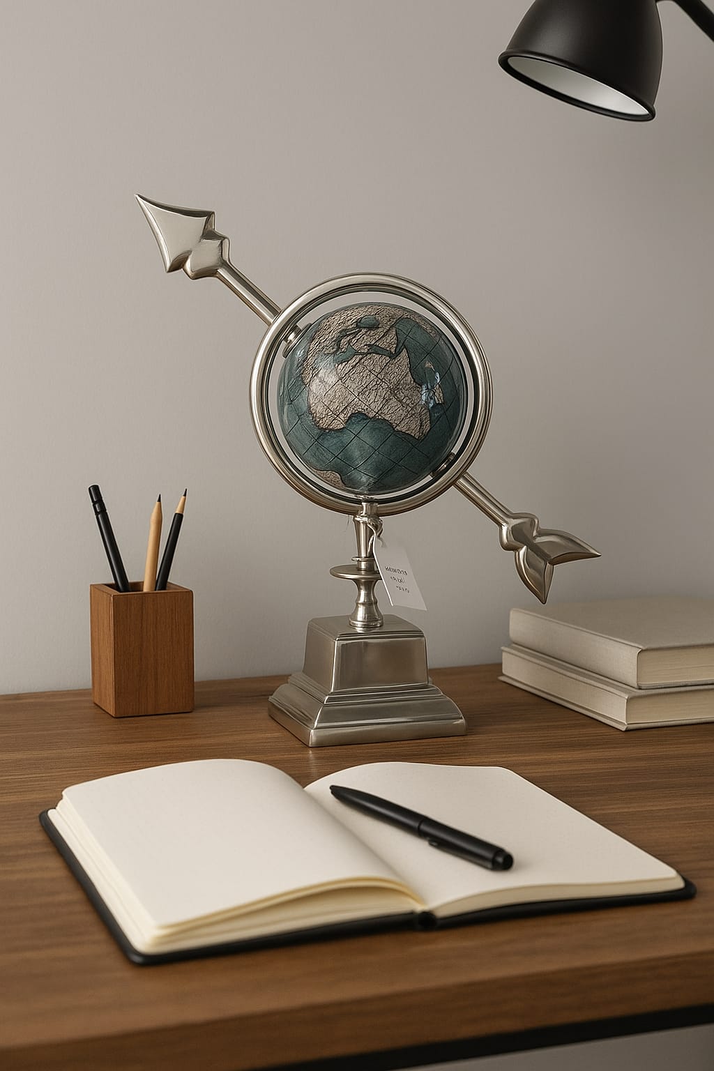 GLOBO TERRÁQUEO CON FLECHA BASE METAL 30X40