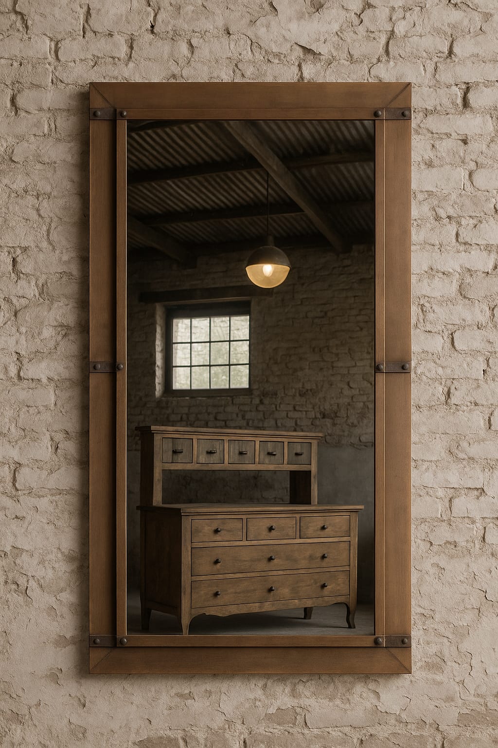 ESPEJO GRANDE CON BORDES HIERRO Y REMACHES 3X1,50