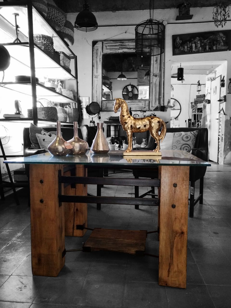 Solid Wood Glass-Top Table