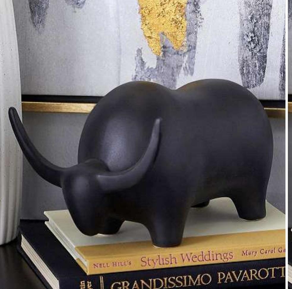 FIGURA TORO DE CERAMICA CUERNOS CUERNOS ALARGADOS 27X29X17