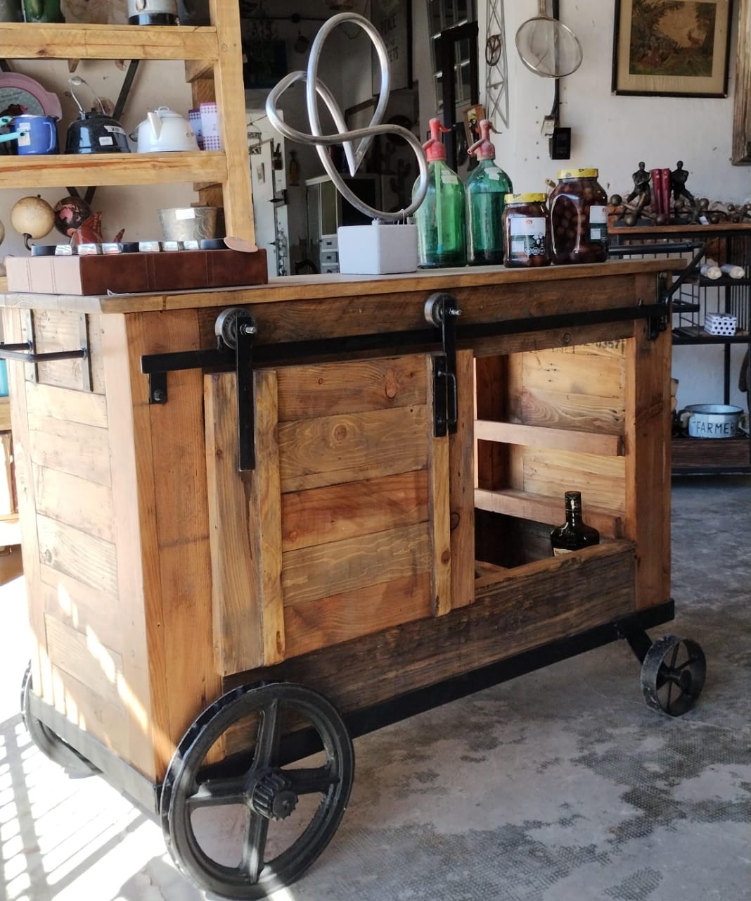 Rustic Wooden Bar Cart