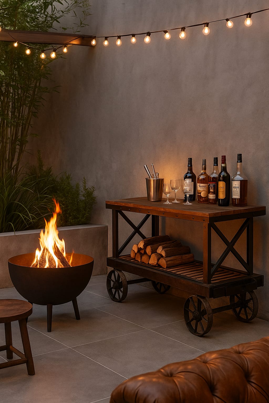 BODEGUITA CON RUEDAS Y FOGONERO CONCAVO CON PATAS