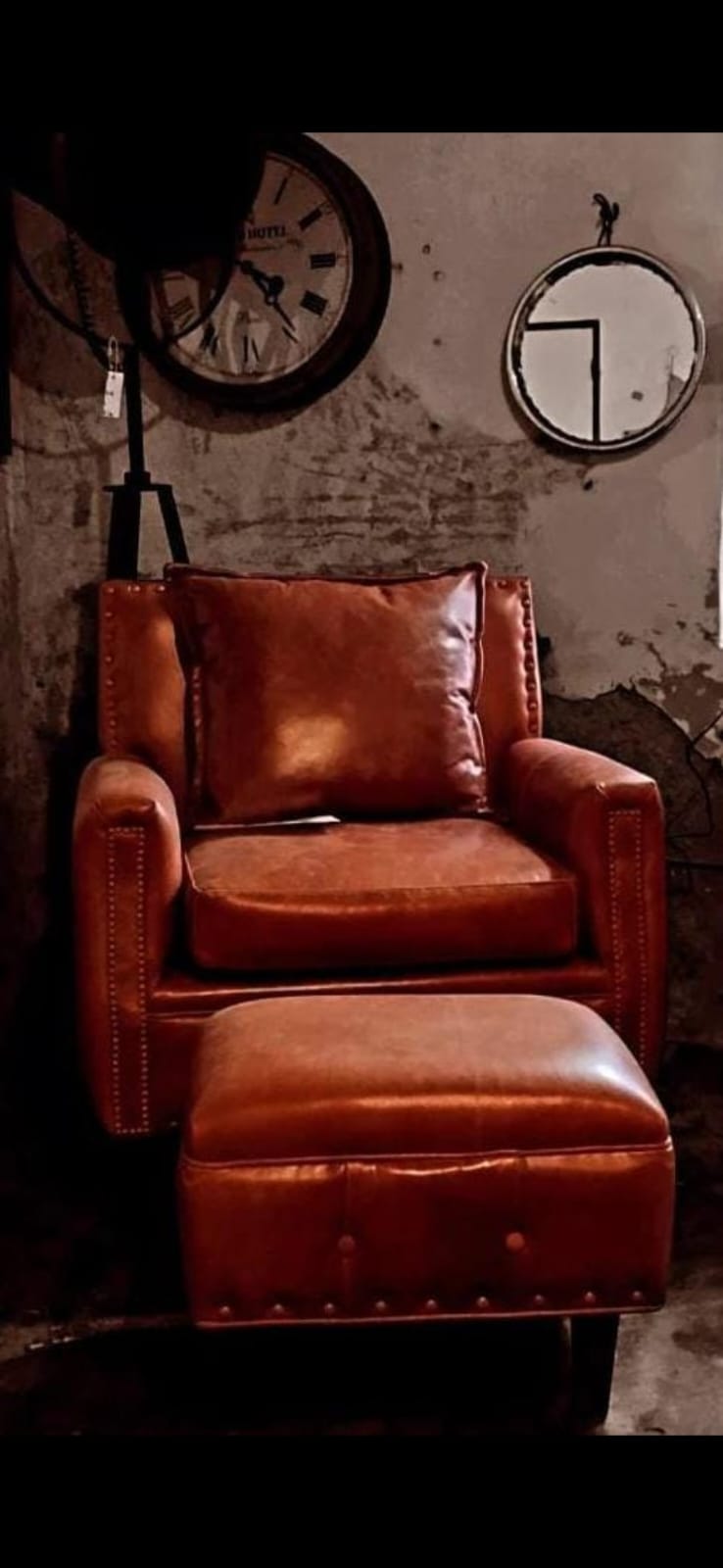 Vintage Leather Armchair with Ottoman
